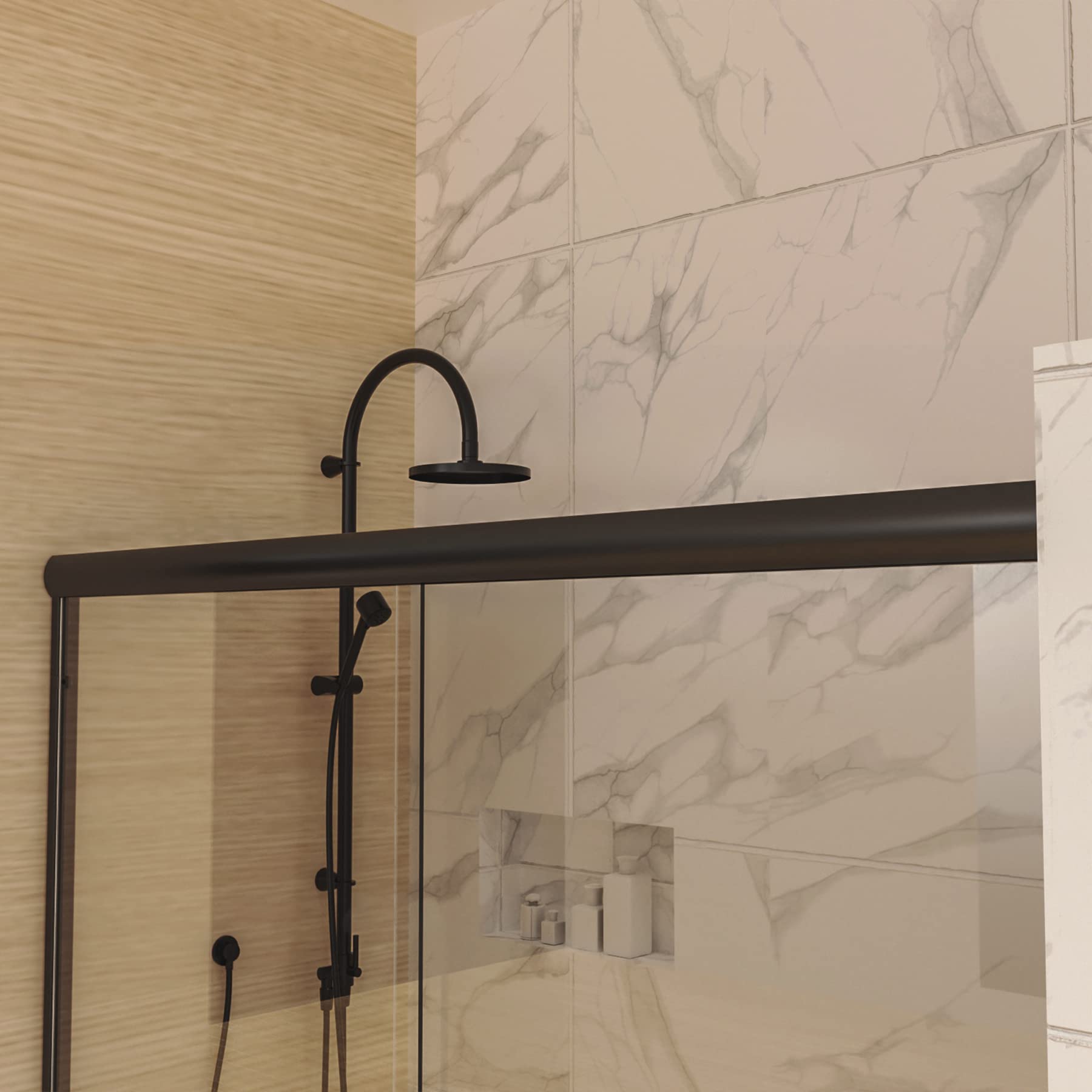 56-60 Inch Sliding Glass Shower Door - 70 Inch Height, Matte Black Frame with 1/4