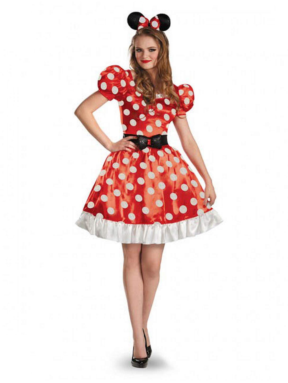 Minnie Mouse Classic Red Dress Costume for Women - Disney Halloween Cosplay Party Outfit for Adults