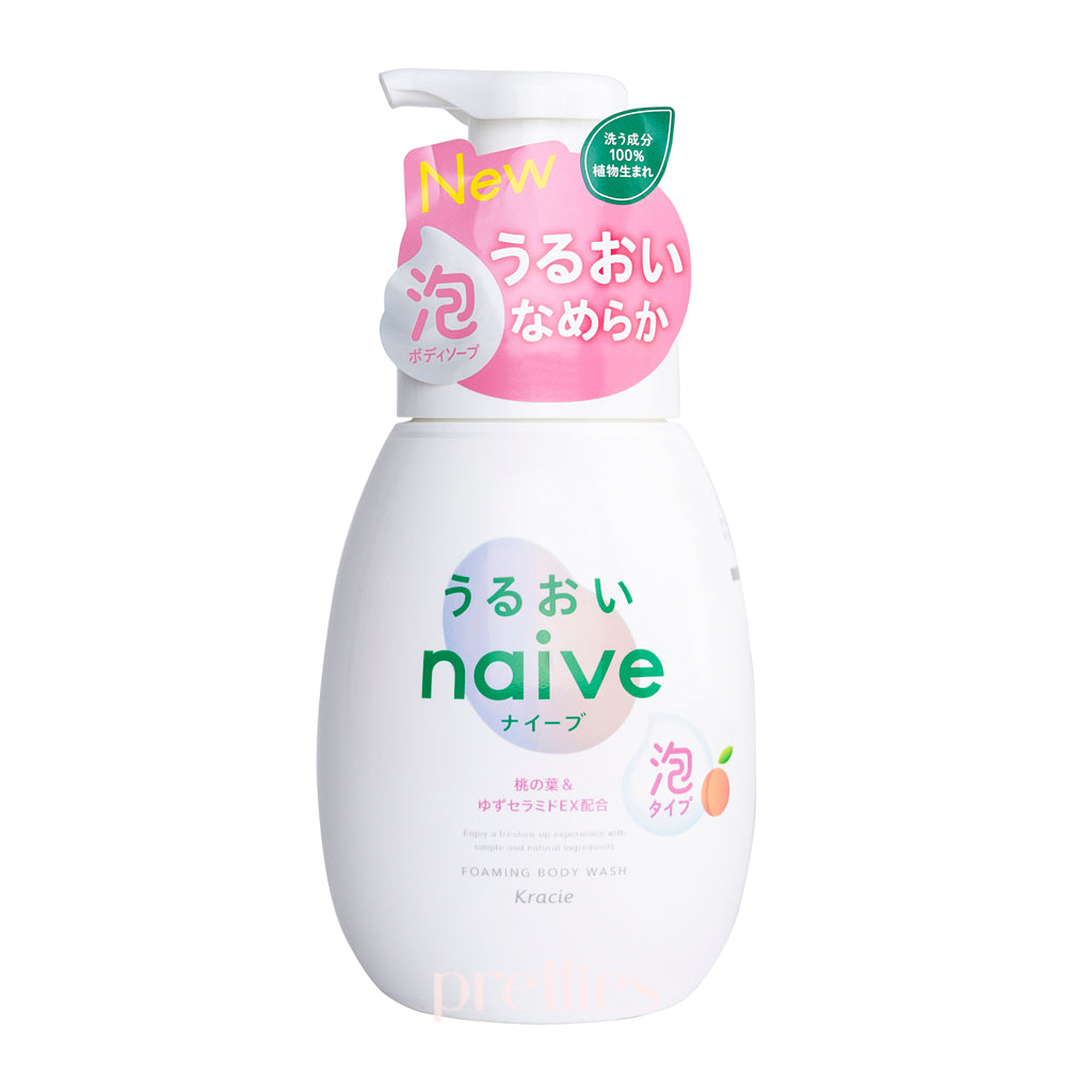 Kracie Naive Foaming Body Soap Moisturizing Peach Scent 600ml - Gentle Cleansing for Dry Skin, Perfect for Shower & Bath Time Relaxation