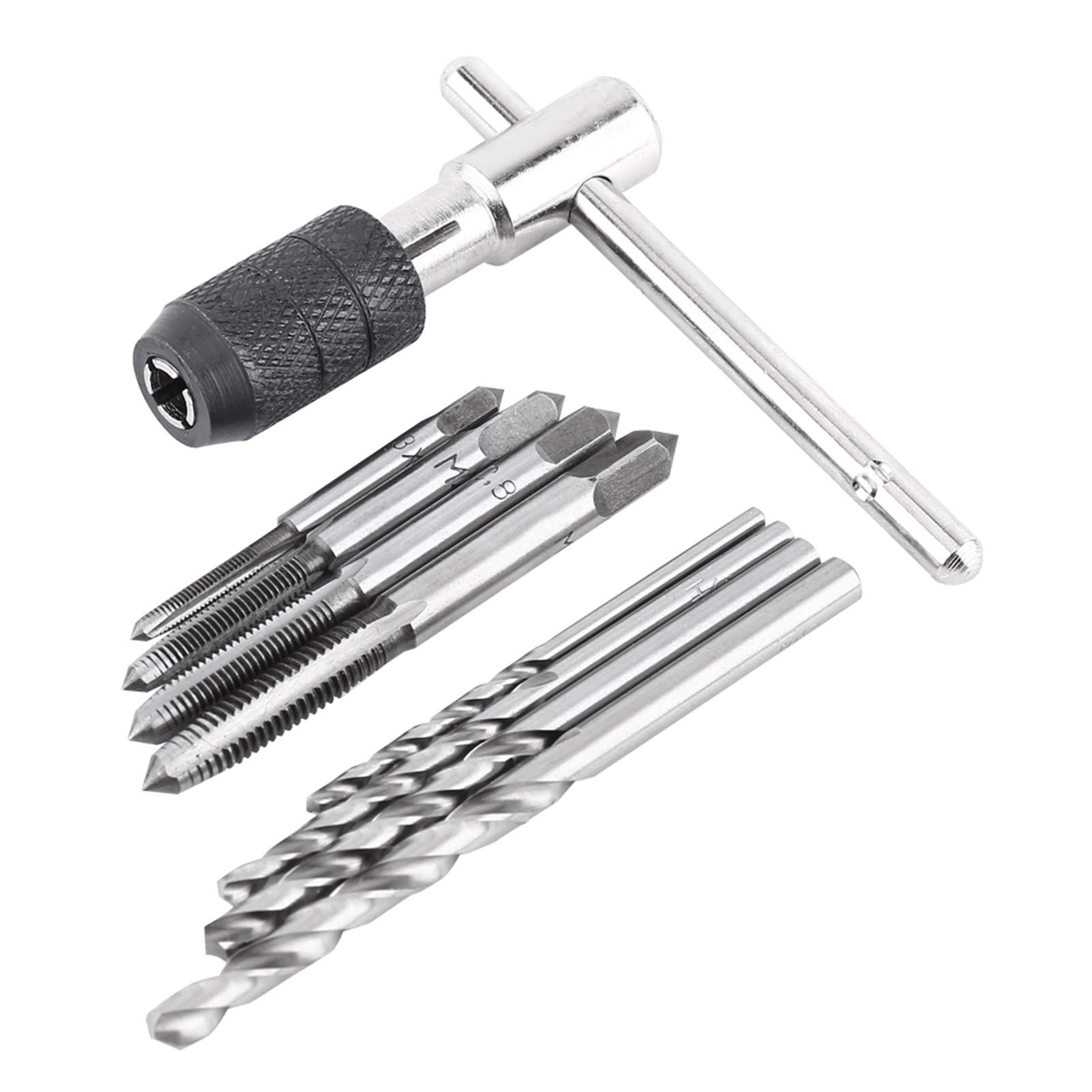 9PCS/Set High-Speed Steel T-Shaped Wrench Screw Taps & Twist Drill Bits Kit - Professional Threading Tools for Soft Metals, Wood, Plastic & Aluminum - Perfect for DIY Home Repairs, Woodworking & Metalworking Projects