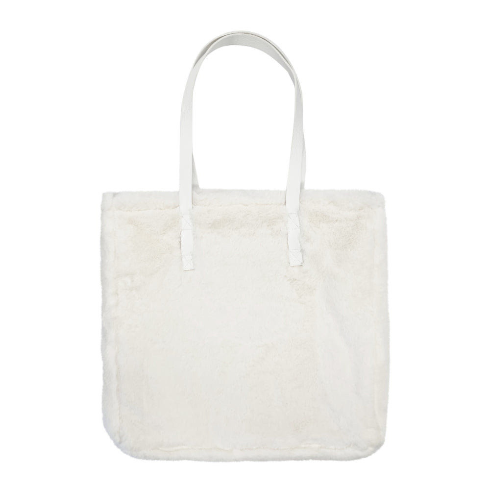 Layla Faux Fur Tote Bag 38x38cm (15x15 Inches) Ivory - Stylish Women's Shoulder Bag for Work, Shopping & Travel Accessories