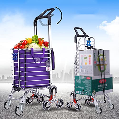 FASSTUREF Foldable Grocery Cart with Brake Wheels - 6 Wheel Stair Climbing Shopping Trolley, 35L Large Capacity Lightweight Foldable Cart for Groceries, Market Shopping & Apartment Use