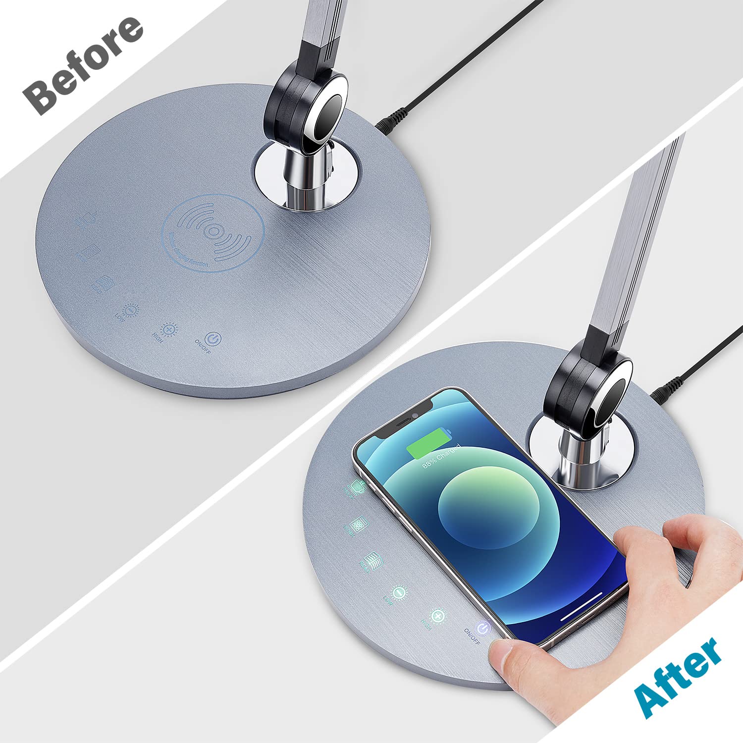 **LED Architect Desk Lamp with Wireless Charger - Adjustable Swing Arm, Touch Control, 3 Lighting Modes & 5 Brightness Levels - Eye-Caring Office Lamp for Home, Study & Workspace**