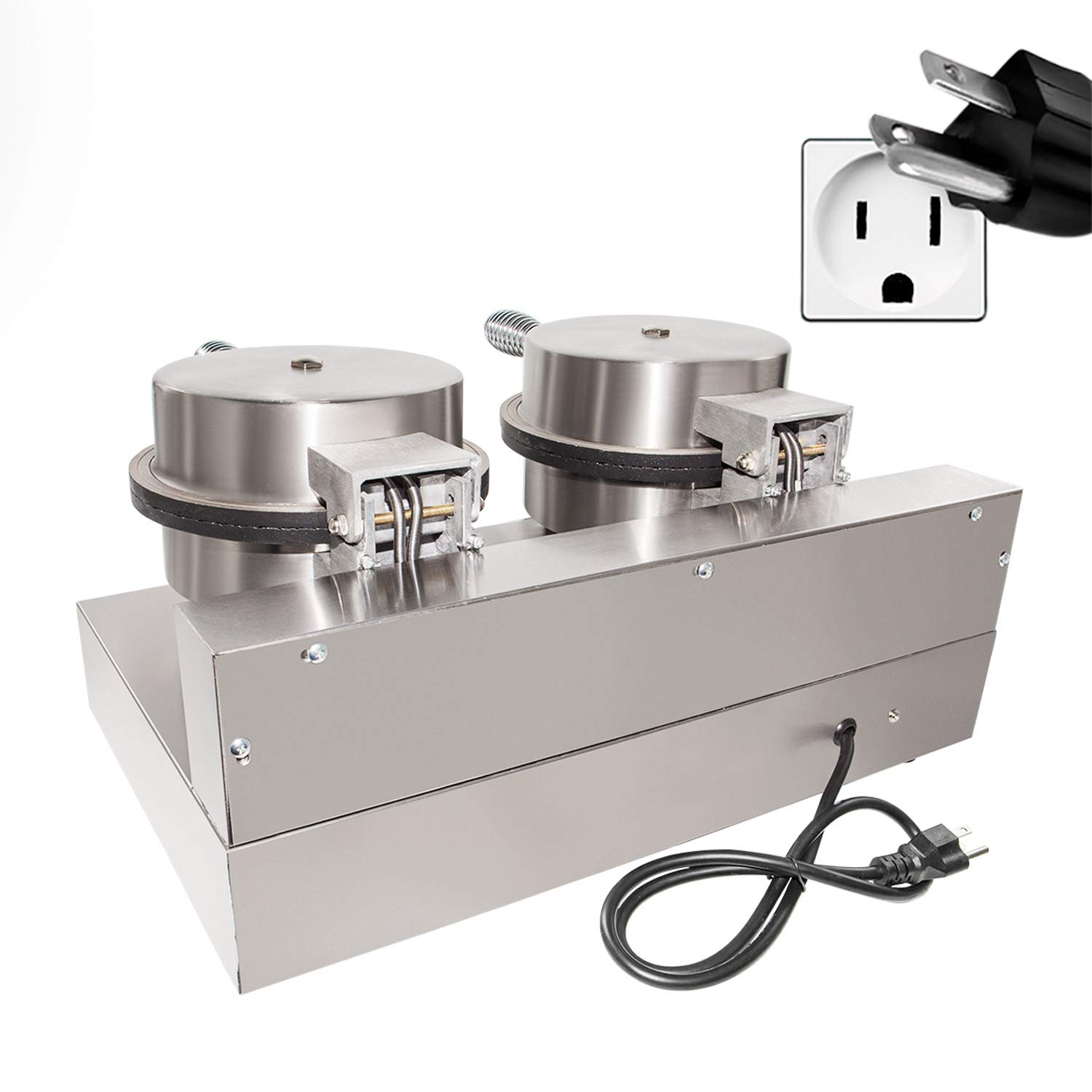 ALDKitchen Commercial Waffle Cone Maker - 2-Head Stainless Steel Nonstick Waffle Roll Machine for Ice Cream Cones | 110V | Perfect for Ice Cream Shops, Bakeries & Dessert Businesses