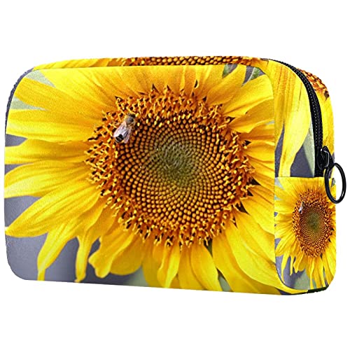 Large Travel Makeup Bag for Women - Black Cosmetic Organizer with Sunflower Design, Waterproof Toiletry Bag for Makeup Brushes & Skincare - Perfect for Vacation, Gym, Business Trips & Daily Use