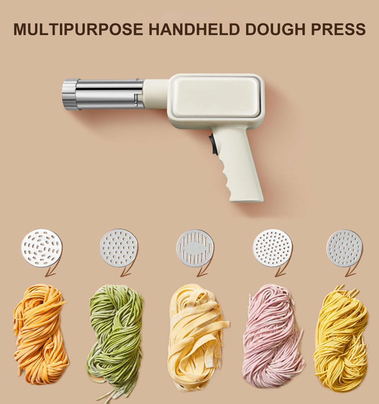 Portable Electric Pasta Maker Machine with 5 Molds - Handheld Automatic Pasta Gun for Homemade Noodles, Ramen & Pasta | Cordless Kitchen Appliance for Easy Pasta Making at Home | Perfect for Italian Cuisine, Family Dinners & Quick Meals