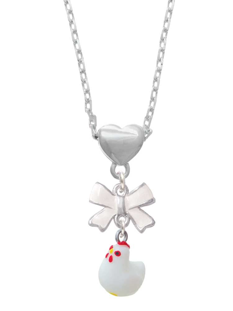 Delight Jewelry Resin White Chicken & Bow Heart Pendant Necklace with 18+2 Inch Extender - Perfect for Valentine's Gifts, Birthday Presents, and Everyday Fashion Accessories