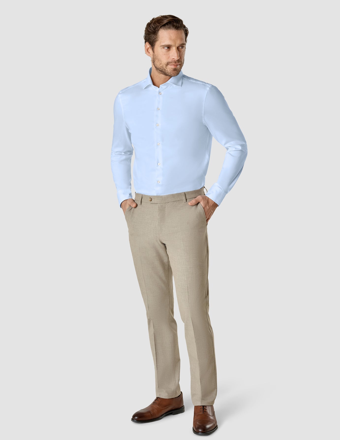 Premium Light Blue Men's Dress Shirt - Slim Fit Business Casual Shirt for Office, Wedding & Formal Events