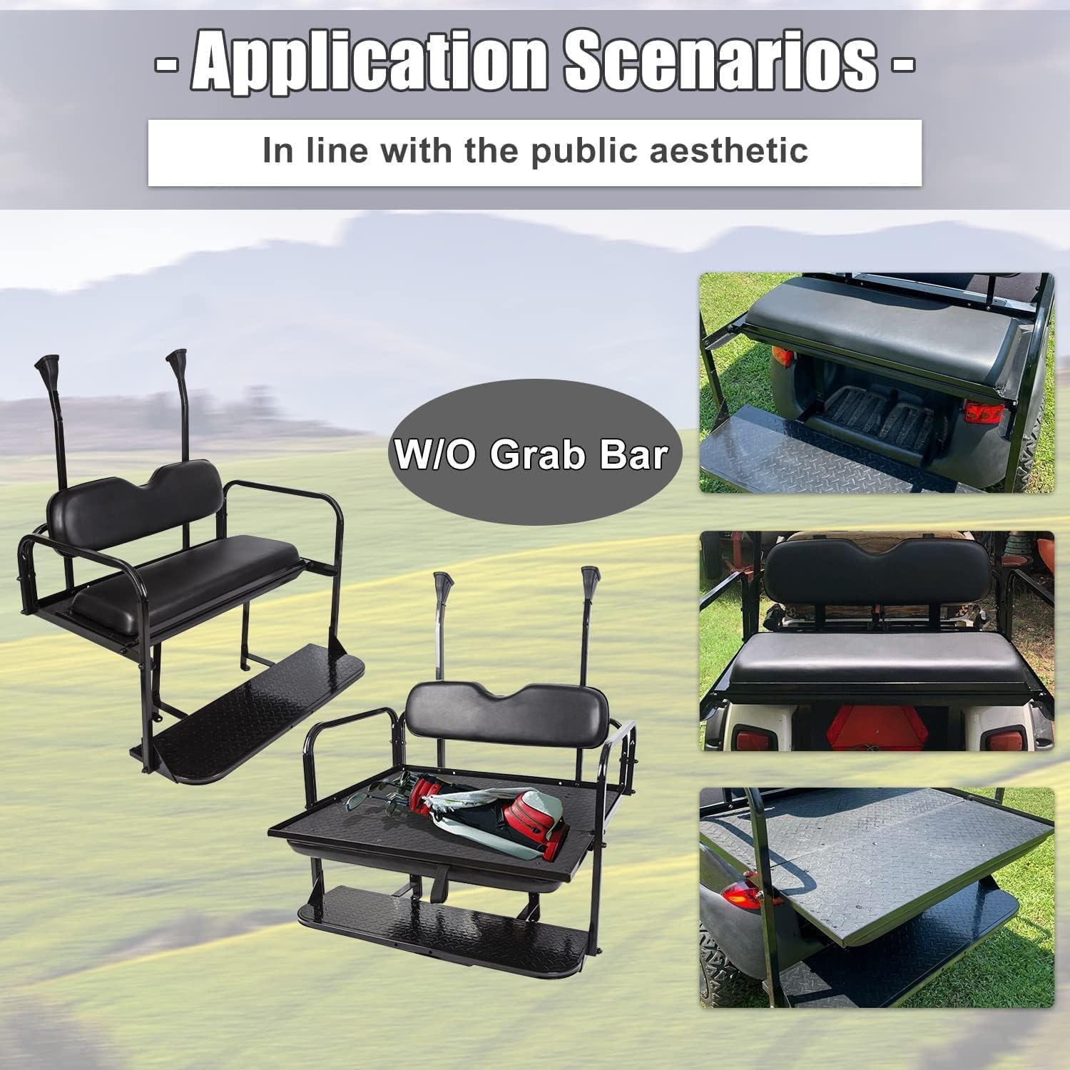 ECOTRIC Golf Cart Back Seat Kit - Compatible with 2004+ Club Car Precedent, Tempo & Onward (Gas/Electric Models) - Fold Down Flip Rear Black Seat - Perfect for Golfing, Camping & Outdoor Adventures