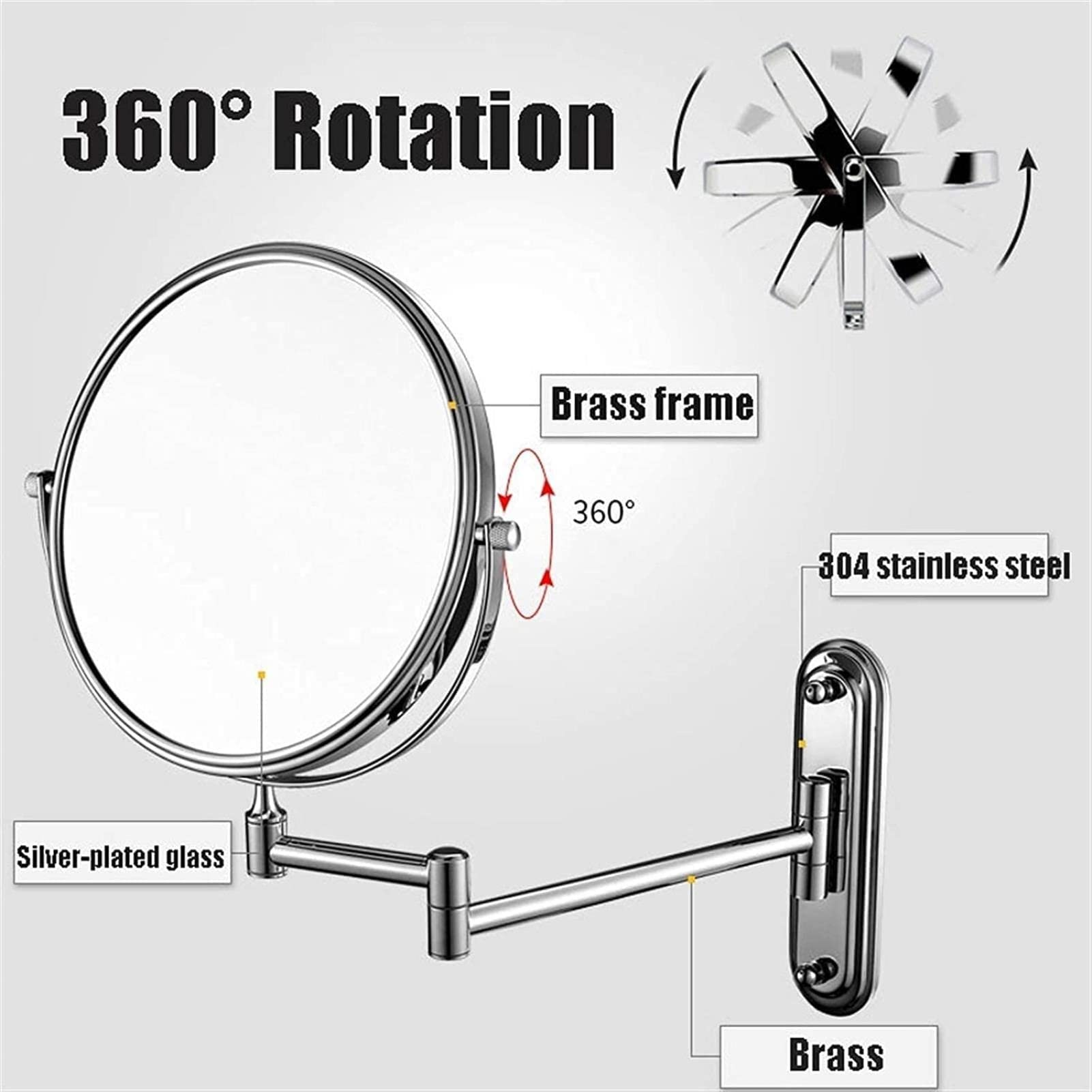 360° Rotating Wall Mounted Makeup Mirror - Extendable Vanity Mirror with 5X Magnification for Bathroom, Shaving & Cosmetics (Bronze) | Perfect for Daily Makeup, Grooming & Skincare Routine