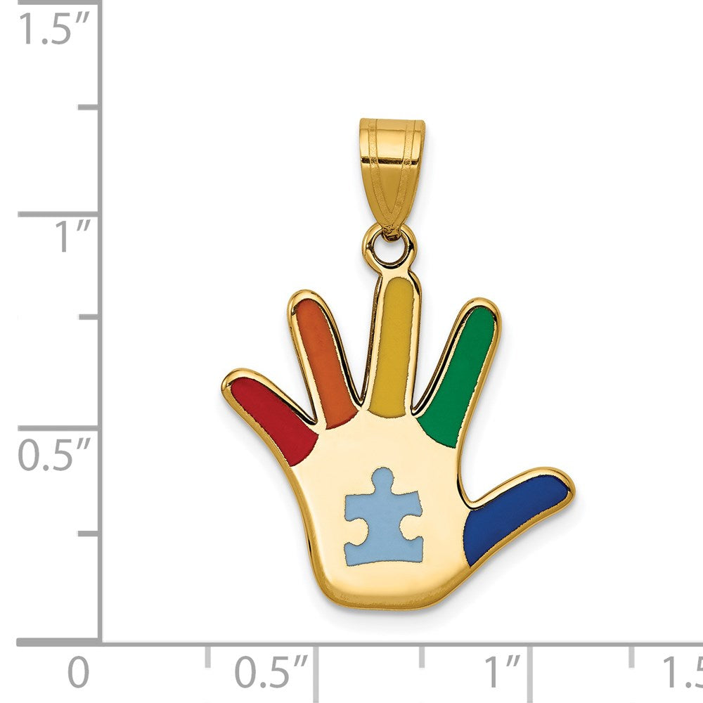 Gold Enameled Autism Awareness Handprint Puzzle Piece Pendant Necklace - Symbol of Support for Autism Acceptance & Neurodiversity - Perfect for Awareness Events, Fundraisers and Daily Wear