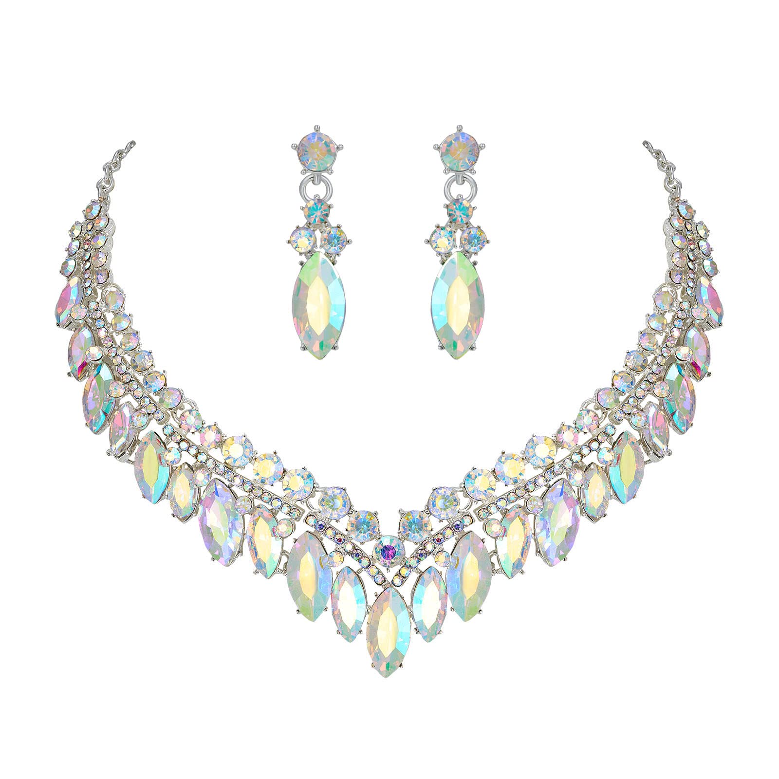 SWEETV Austrian Crystal Teardrop Necklace & Earrings Set for Women - Elegant Wedding Jewelry for Bride, Bridesmaids, Prom | Perfect Gift for Anniversary, Engagement, Formal Events