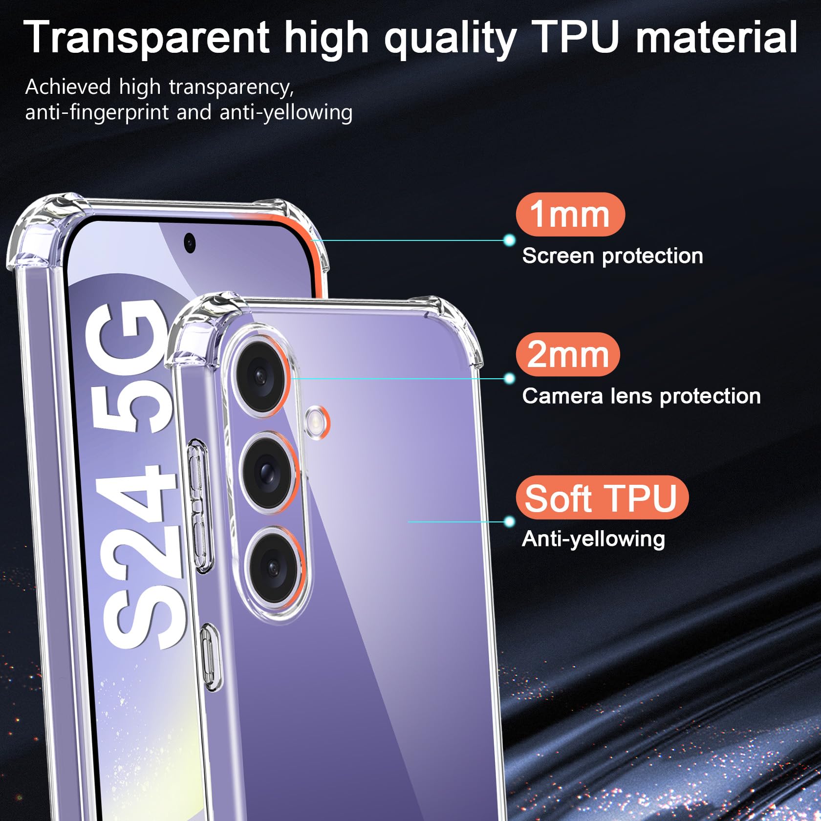 FLLAO Shockproof Case Compatible with Samsung Galaxy S24 5G with 2-Pack Tempered Glass Screen Protectors - Slim Flexible TPU Silicone Bumper Case with Reinforced Corners, Clear (Perfect for Daily Use, Work & Travel Protection)