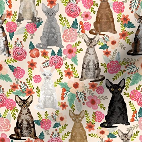 Premium Cat Breed Floral Printed Minky Fabric by The Yard - Cute Pet Cream Cats Lady Portrait Design for Sewing Baby Blankets, Quilt Backing & Plush Toys - Soft DIY Craft Material for Nursery Decor, Pet Accessories & Home Textiles