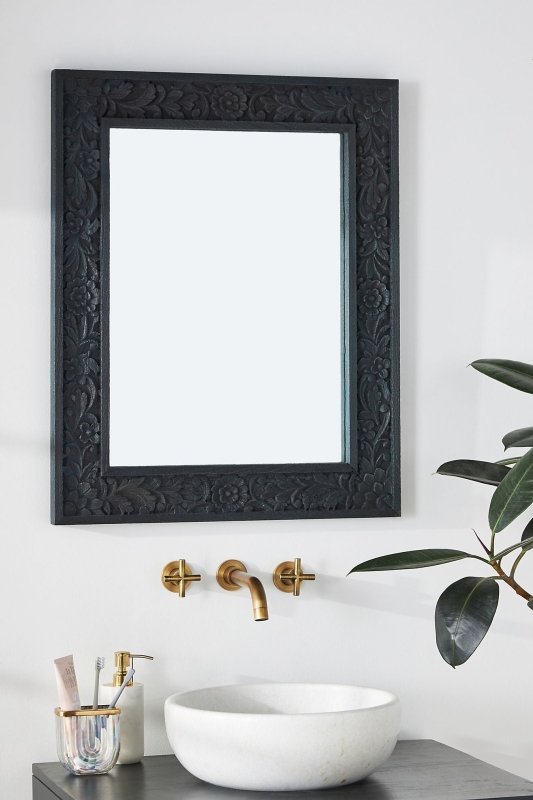 Hand Carved Lombok Mirror Frame - Elegant Bathroom & Vanity Mirror with Wooden Accents for Home Decor | Perfect for Bathrooms, Bedrooms, and Entryways