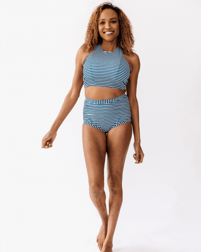 Trendy Indigo Stripe Cross Back Crop Top for Women - Stylish Summer Fashion Top for Beach, Music Festivals & Casual Outings