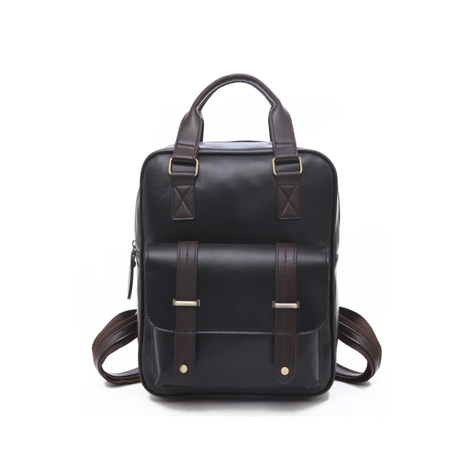 Stylish Treonca Vegan Leather Laptop Backpack for Women & Men - Vintage College School Bag with Shoulder Strap, Travel Backpack for Work, Commute & Daily Use (Black)