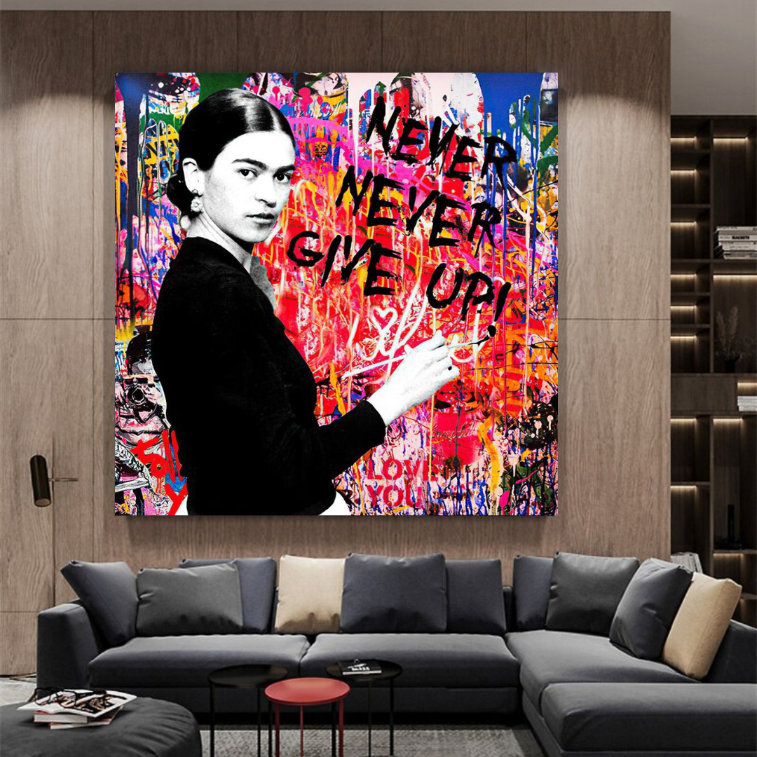 Banksy Never Give Up Wall Art - Inspirational Canvas Painting for Home & Office Decor | Perfect for Living Room, Bedroom or Gift Idea