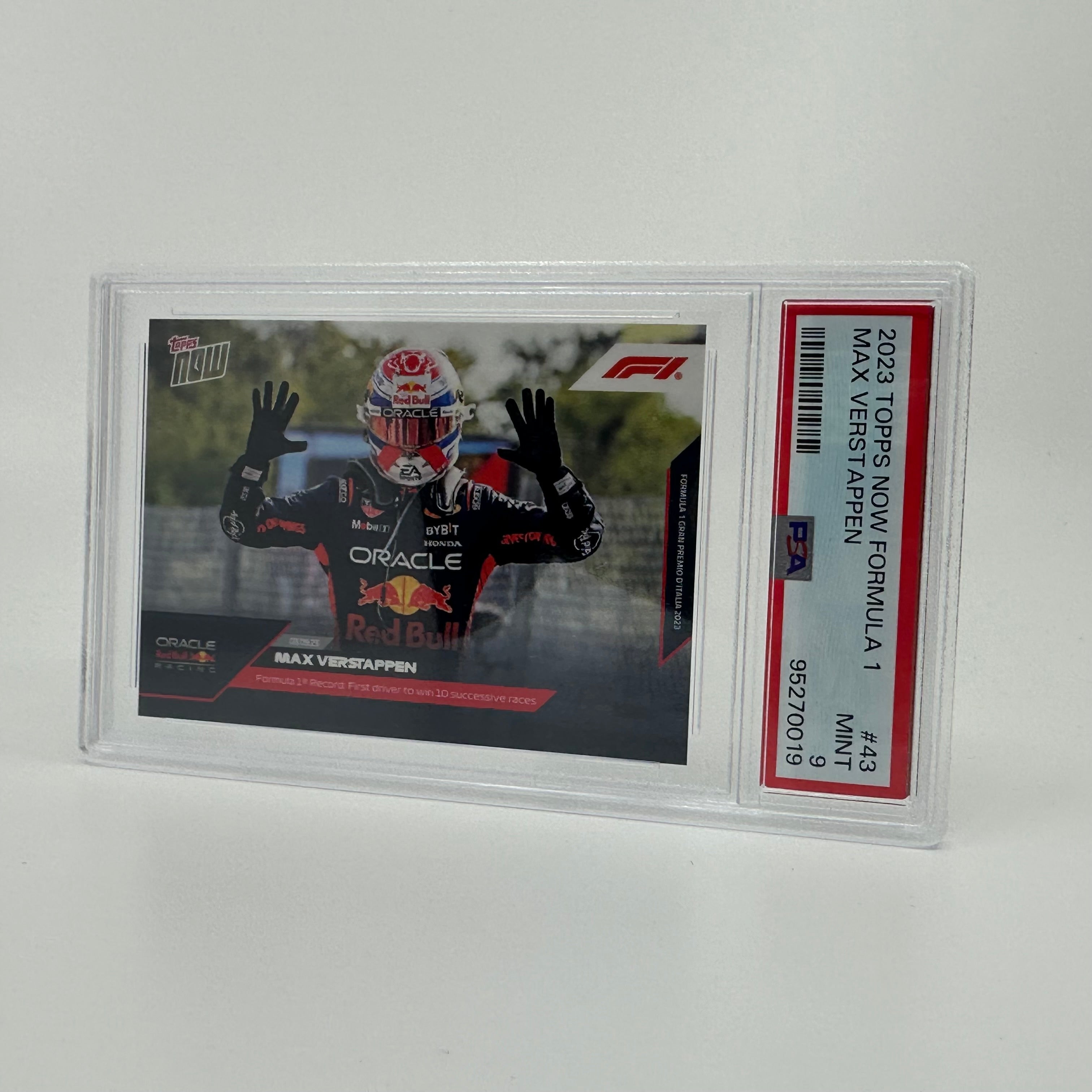 PSA 9 Graded Max Verstappen 2023 Topps Now #43 Formula 1 Trading Card - 10 Wins Season Commemorative Edition - Perfect for F1 Collectors and Racing Fans Display
