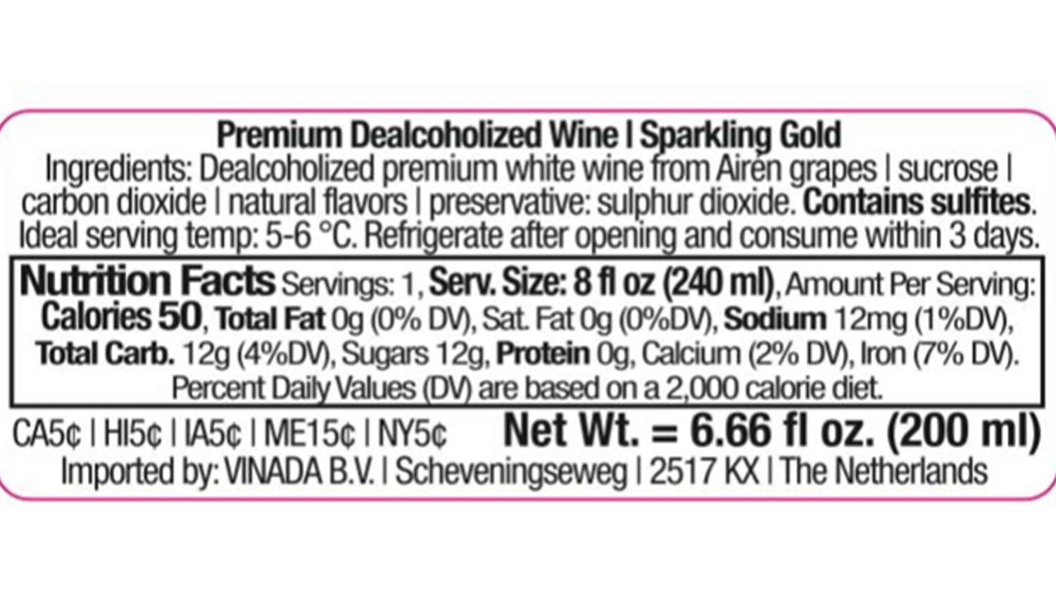 VINADA Sparkling Gold Non-Alcoholic Wine - 24 Pack (200ml Mini Glass Bottles) - Perfect for Parties, Weddings & Sober Celebrations
