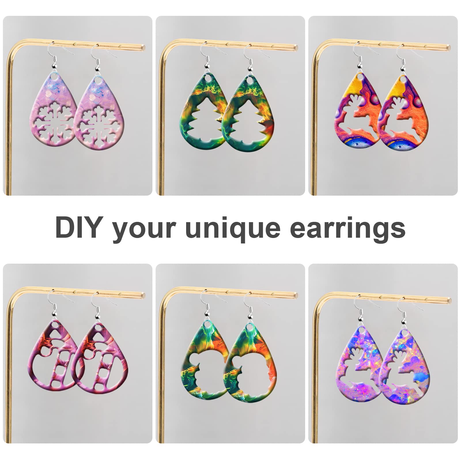 105Pcs Resin Earring Molds Kit with 5 Christmas Theme Silicone Molds - DIY Epoxy Jewelry Casting Set Including Earring Hooks - Perfect for Handmade Unique Earrings, Holiday Gifts & Craft Projects