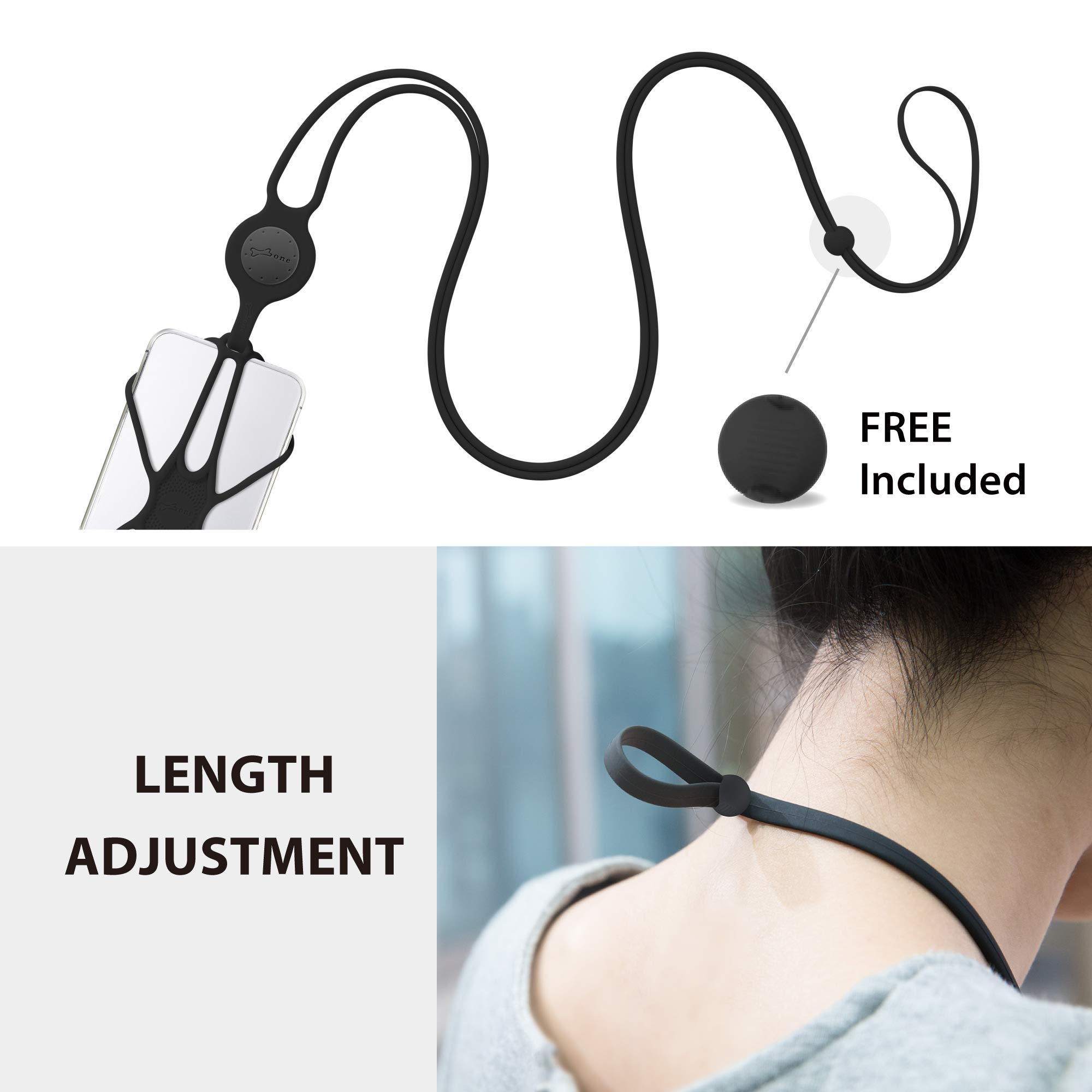 Adjustable Silicone Phone Lanyard - Universal Crossbody Phone Strap for iPhone, Samsung & Most Smartphones | Hands-Free Shoulder Holder for Running, Travel & Outdoor Activities (Black)