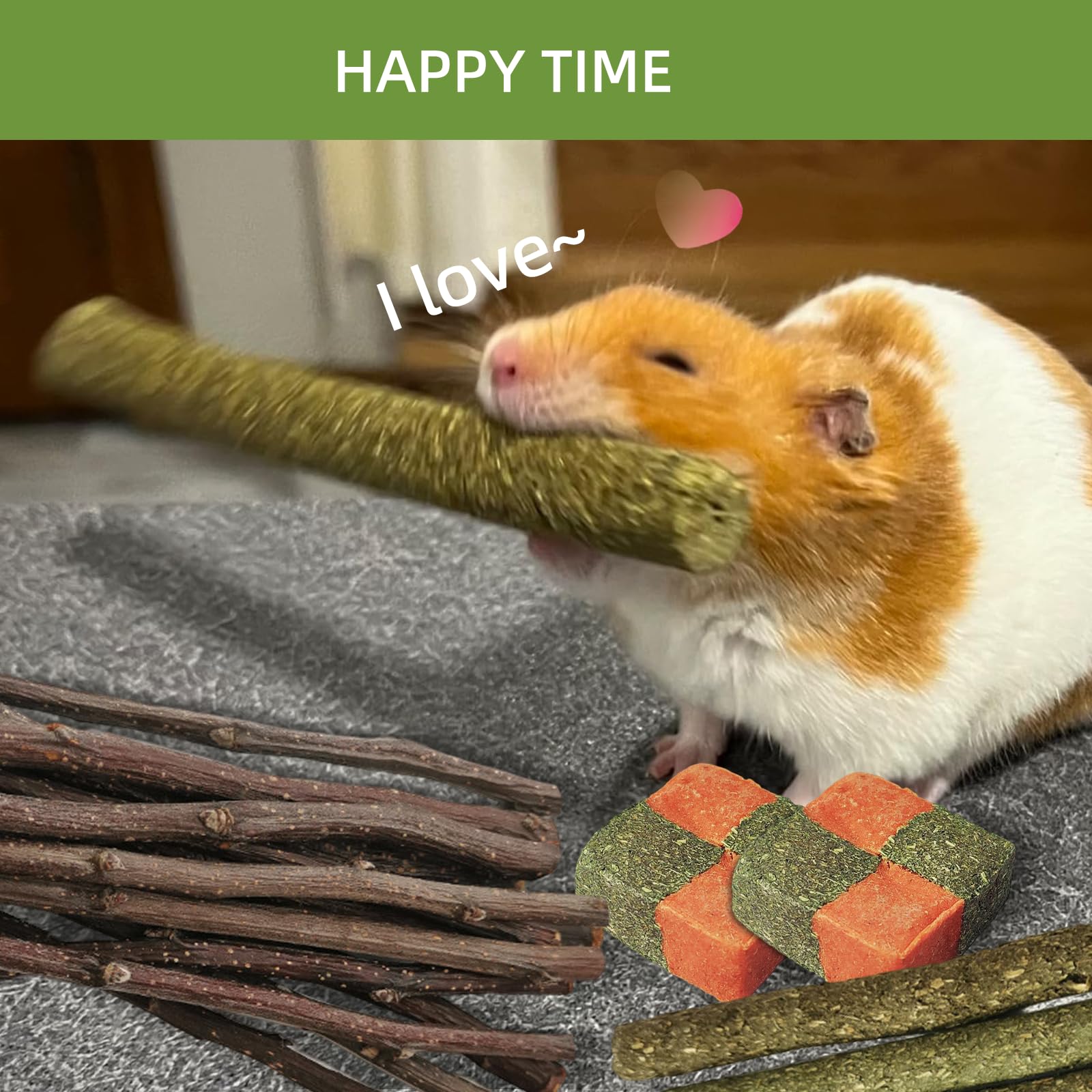 Natural Bunny Chew Toys for Rabbits & Small Pets - Herbal Crisp Chips, Timothy Hay Sticks, Sweet Bamboo & Apple Wood - Safe Hamster Toys for Guinea Pigs, Gerbils & Syrian Pets - Perfect for Indoor Play & Dental Health