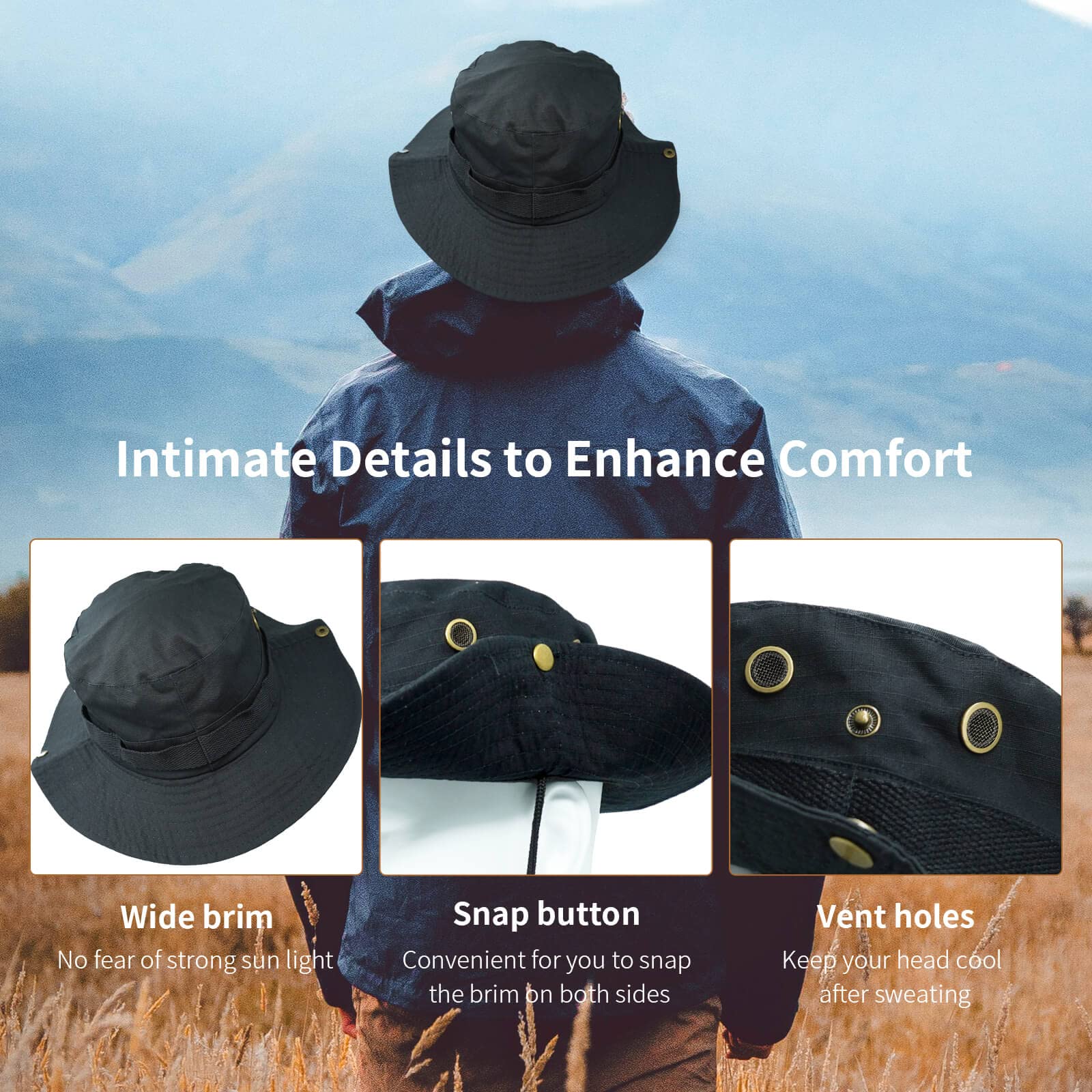 Men's Packable Bucket Hat for Fishing, Hunting & Travel - Lightweight & Adjustable Outdoor Cap (Black) - Perfect for Beach, Camping & Hiking Adventures