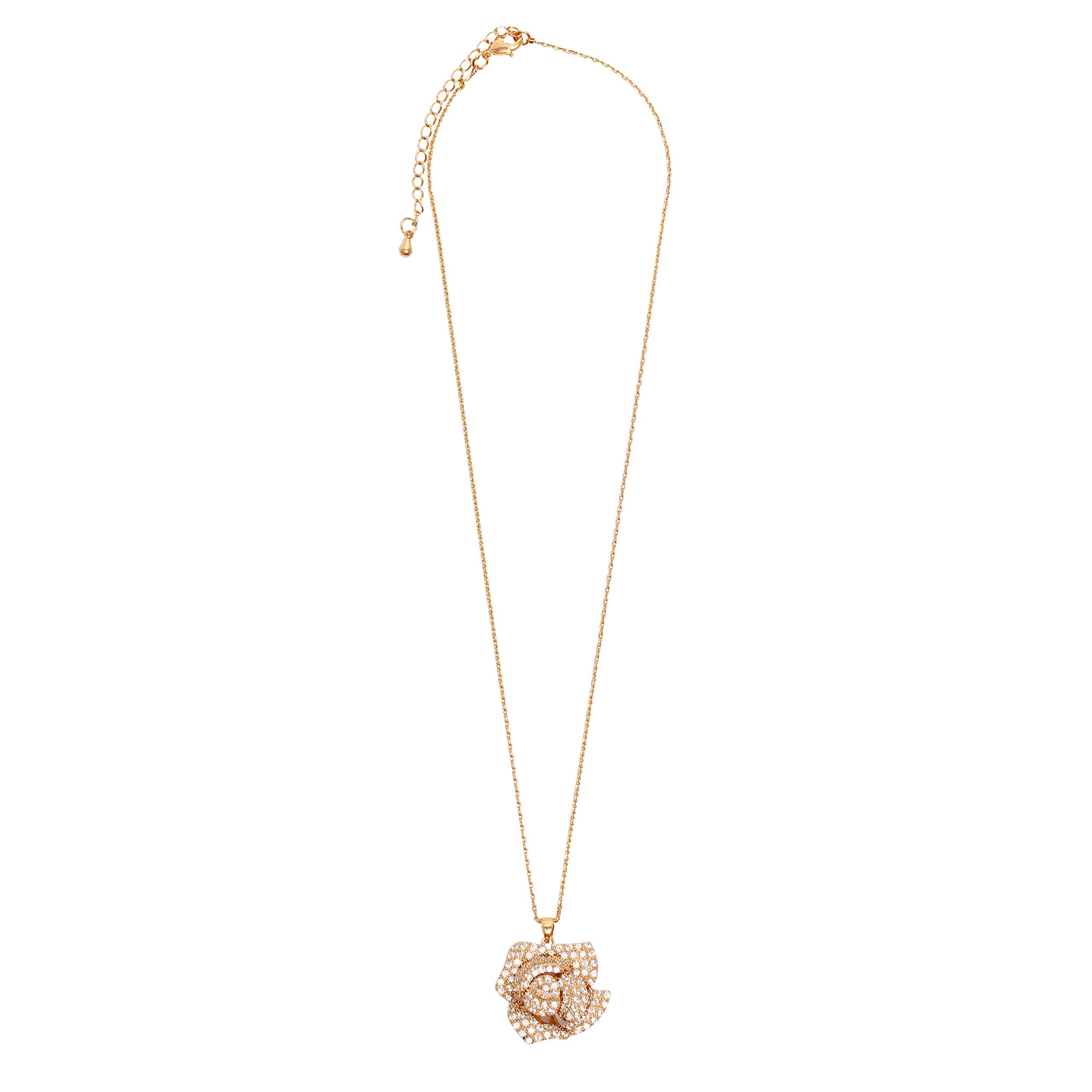 Stylish Camellia Flower Rhinestone Pendant Necklace - Celebrity Inspired Fashion Jewelry for Women - Perfect for Parties, Weddings & Date Nights