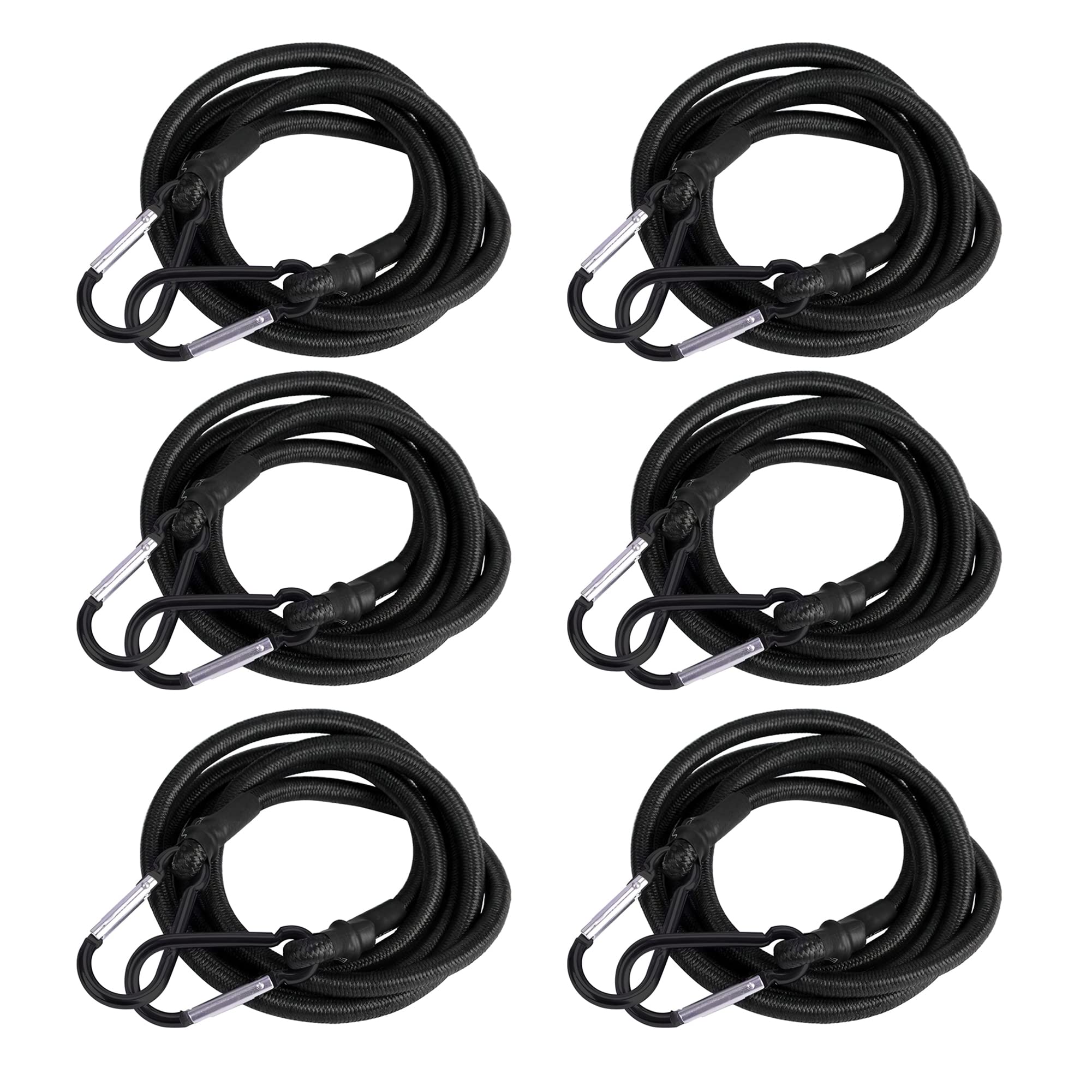 40 Inch Heavy Duty Bungee Cords with Carabiner Hooks - 6 Pack Extra Strong Elastic Straps for Outdoor Camping, Luggage, Bike Rack, Cargo Tie Down - Durable Black Bungee Ropes for Secure Fastening & Storage