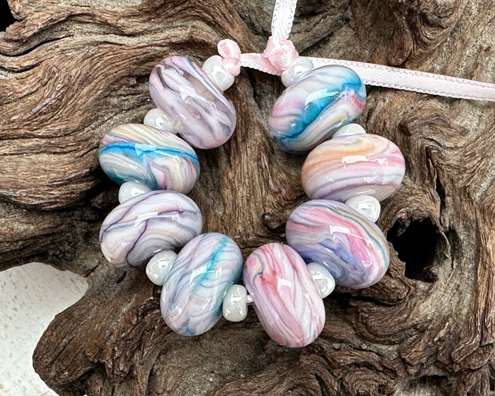 8 Pink and Purple Twisted Lampwork Glass Beads Set - Handmade SRA Beads for Jewelry Making, DIY Crafts, Bracelets, Necklaces - Perfect for Gifts and Home Decor