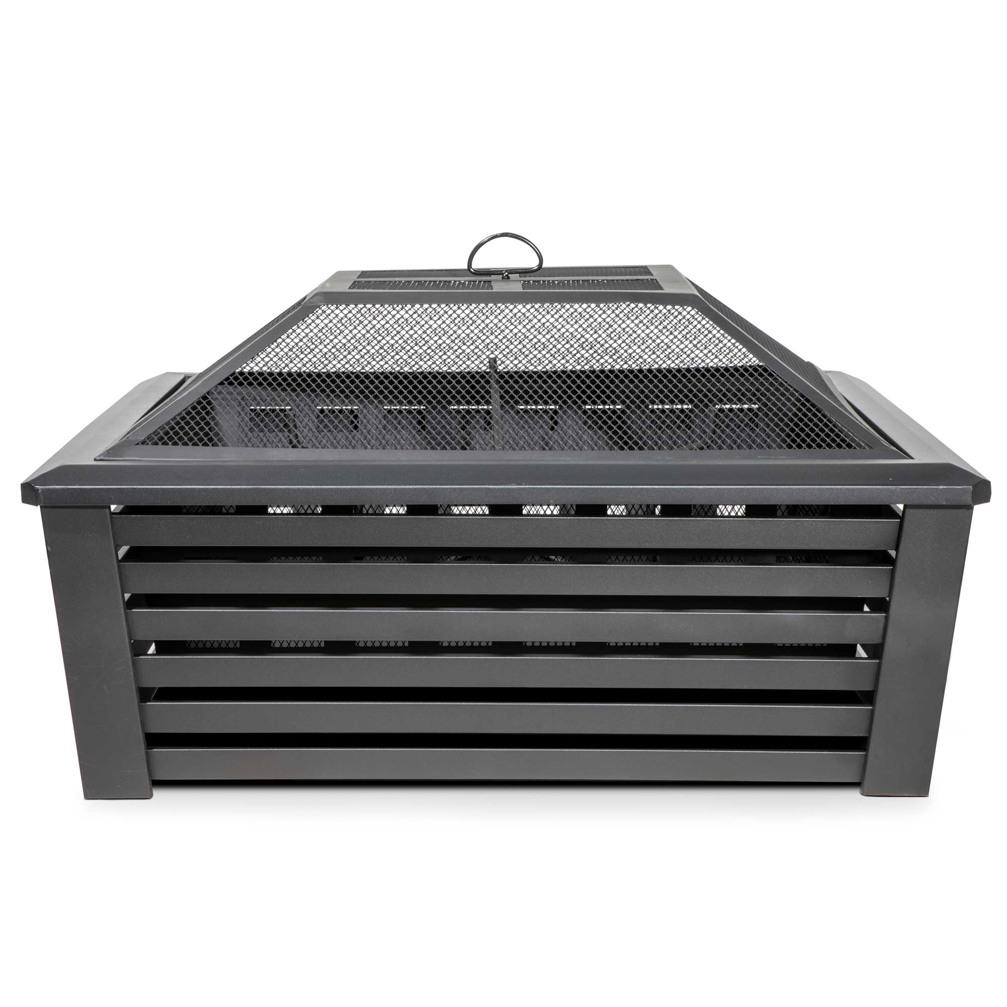 35 Inch Square Outdoor Fire Pit with Mesh Screen Lid - Heavy Duty Black Steel Fire Pit for Backyard, Patio, or Camping - Perfect for Roasting Marshmallows, Bonfires & Outdoor Gatherings