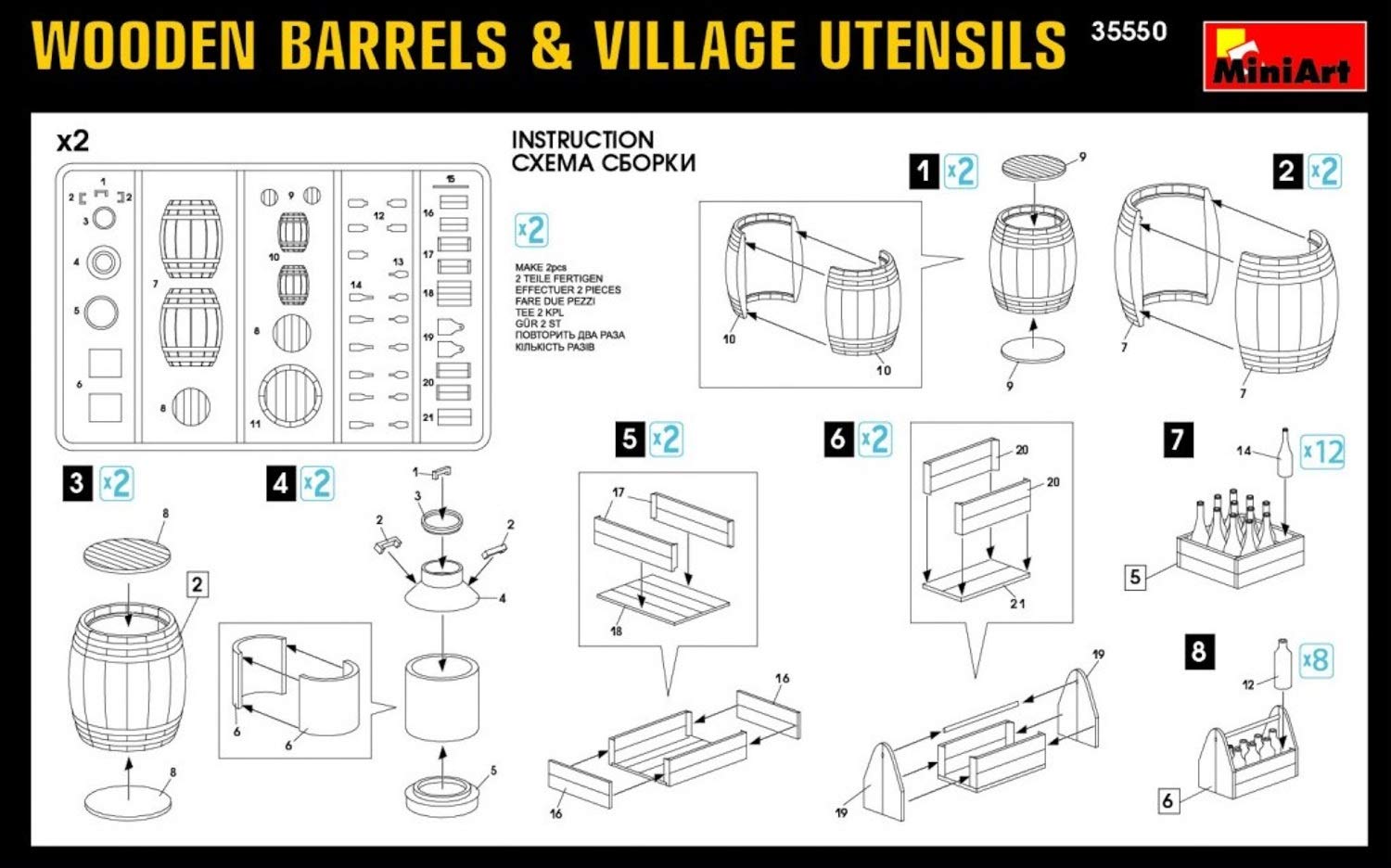 1:35 Scale Wooden Barrels & Village Utensils Plastic Model Kit - Miniature DIY Craft Supplies for Warhammer, Diorama, Train & Village Scenes - Multicolor Small Building Accessories