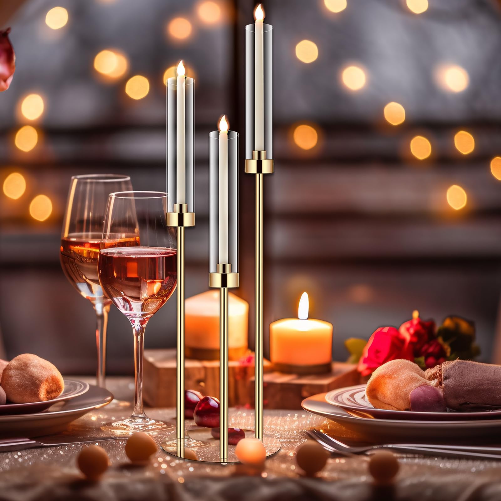 Layhit 6-Piece Gold Tall Floor Candle Holder Set - 30.7