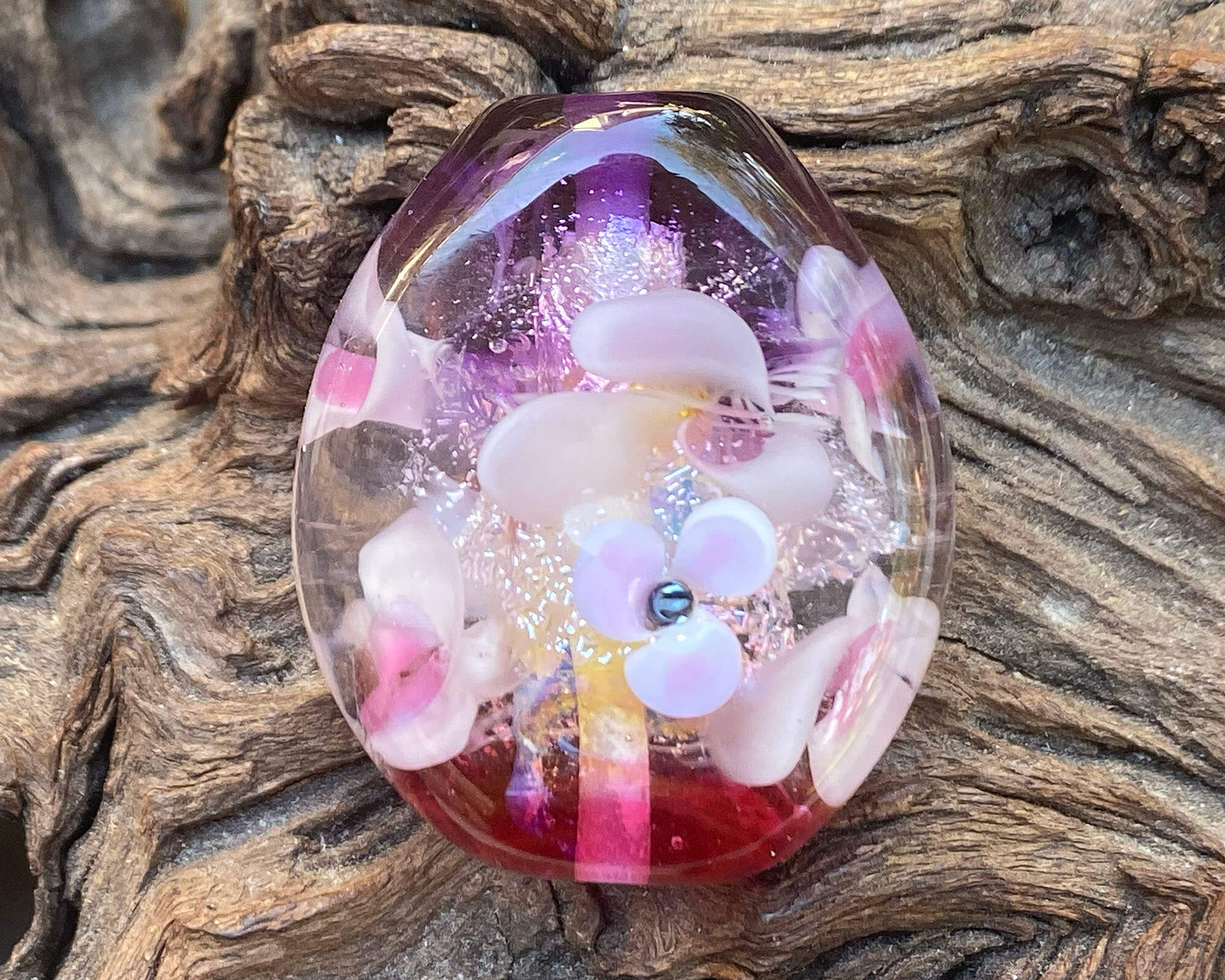 Pink Floral Dichroic Lampwork Glass Focal Bead for Jewelry Making - Handmade SRA Bead for Necklaces, Bracelets & DIY Craft Projects