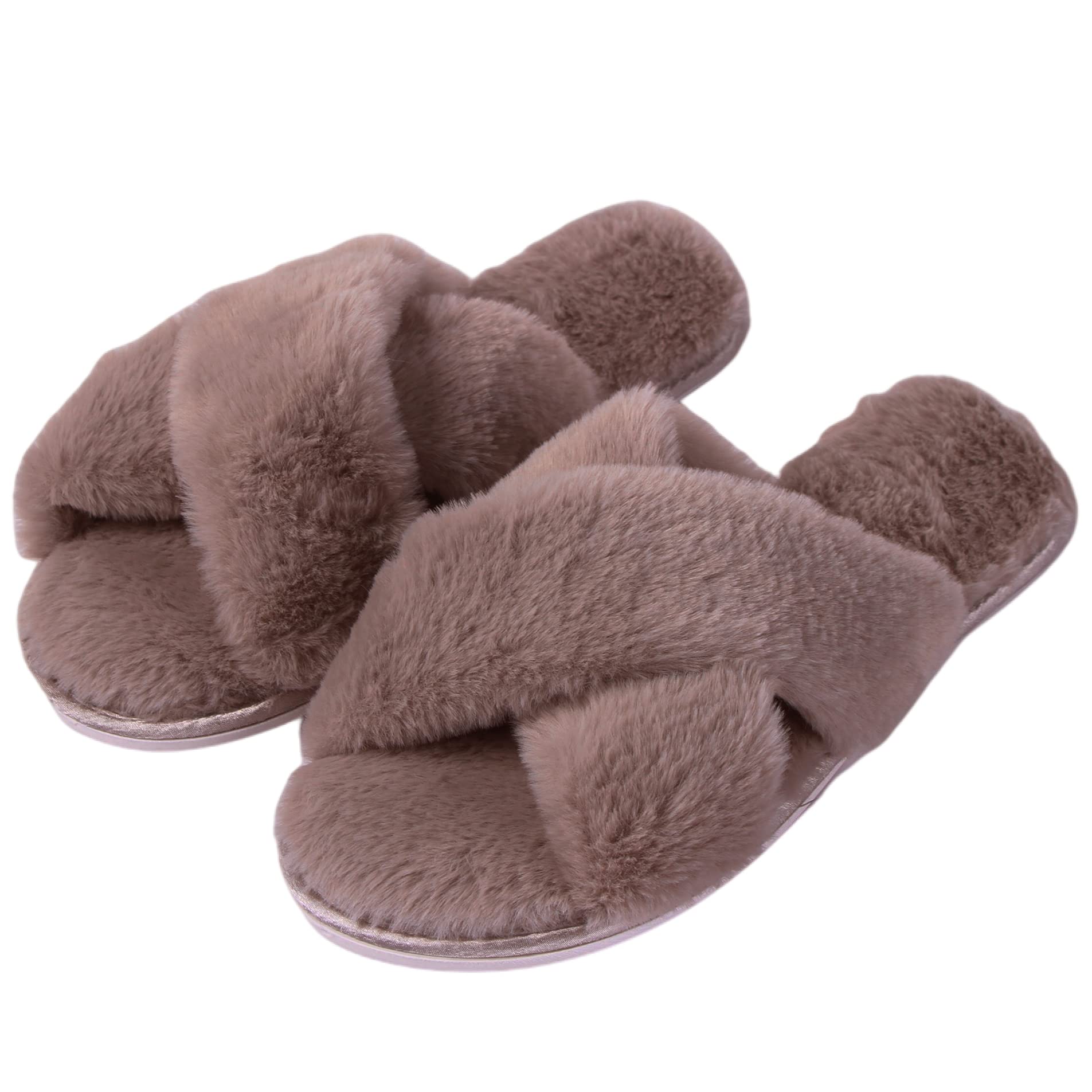 Cozy Women's Fuzzy House Slippers - Lightweight Indoor Slippers with Cross/Open Toe Design for Home Comfort, Lounging & Relaxation