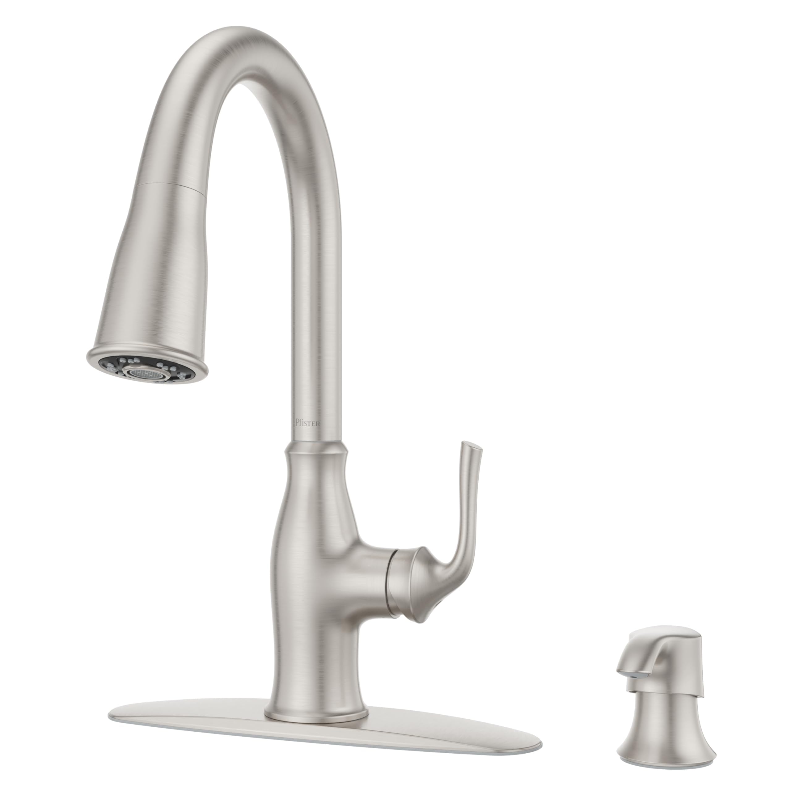 Pfister Rosslyn Single Handle High Arc Kitchen Faucet with Pull Down Sprayer & Soap Dispenser, Spot Defense Stainless Steel Finish (Model F5297RSSRGS) - Perfect for Modern Kitchens, Dishwashing & Food Prep