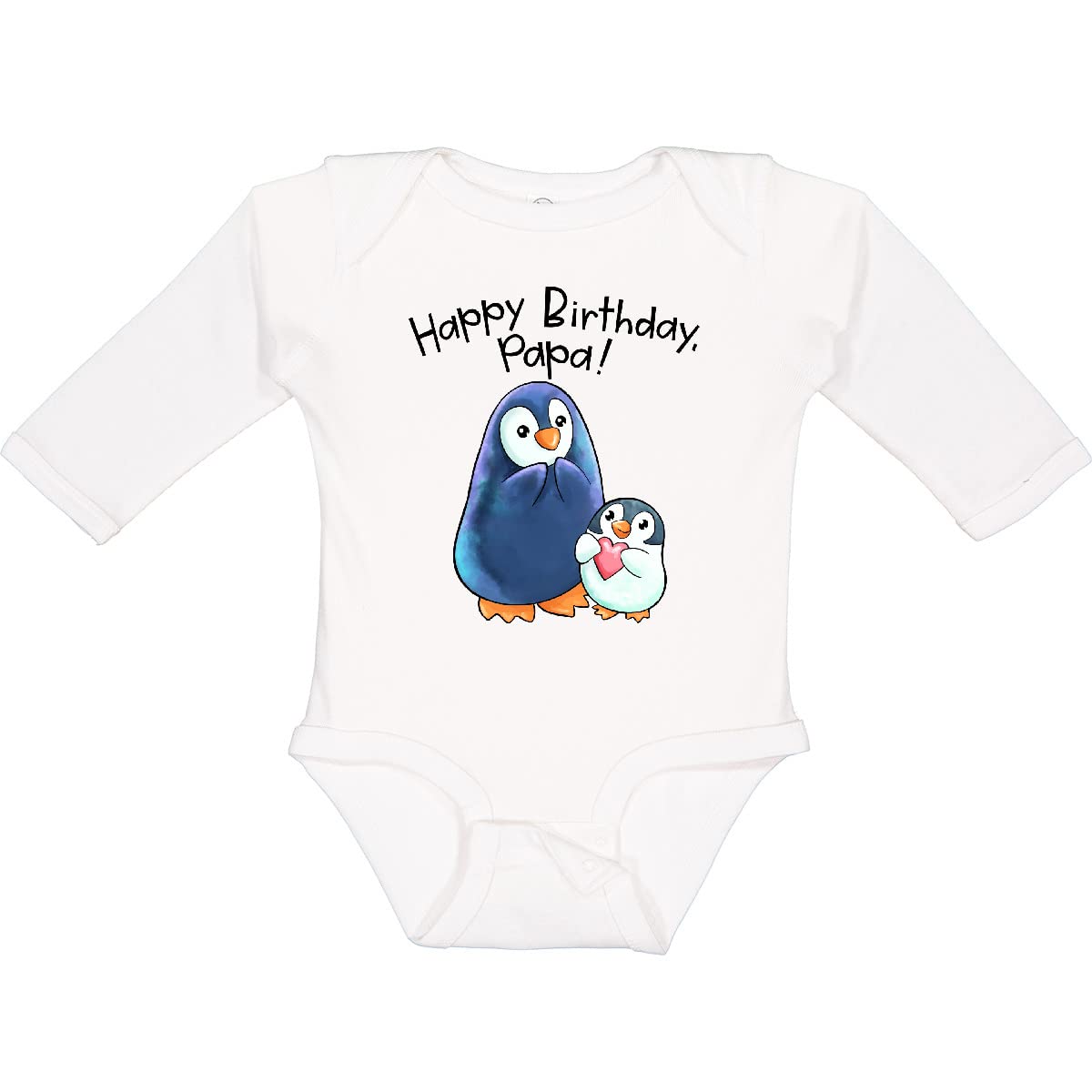 Inktastic Happy Birthday Papa - Adorable Penguins Long Sleeve Baby Bodysuit for Boys & Girls | Perfect 1st Birthday Gift & Family Photo Outfit