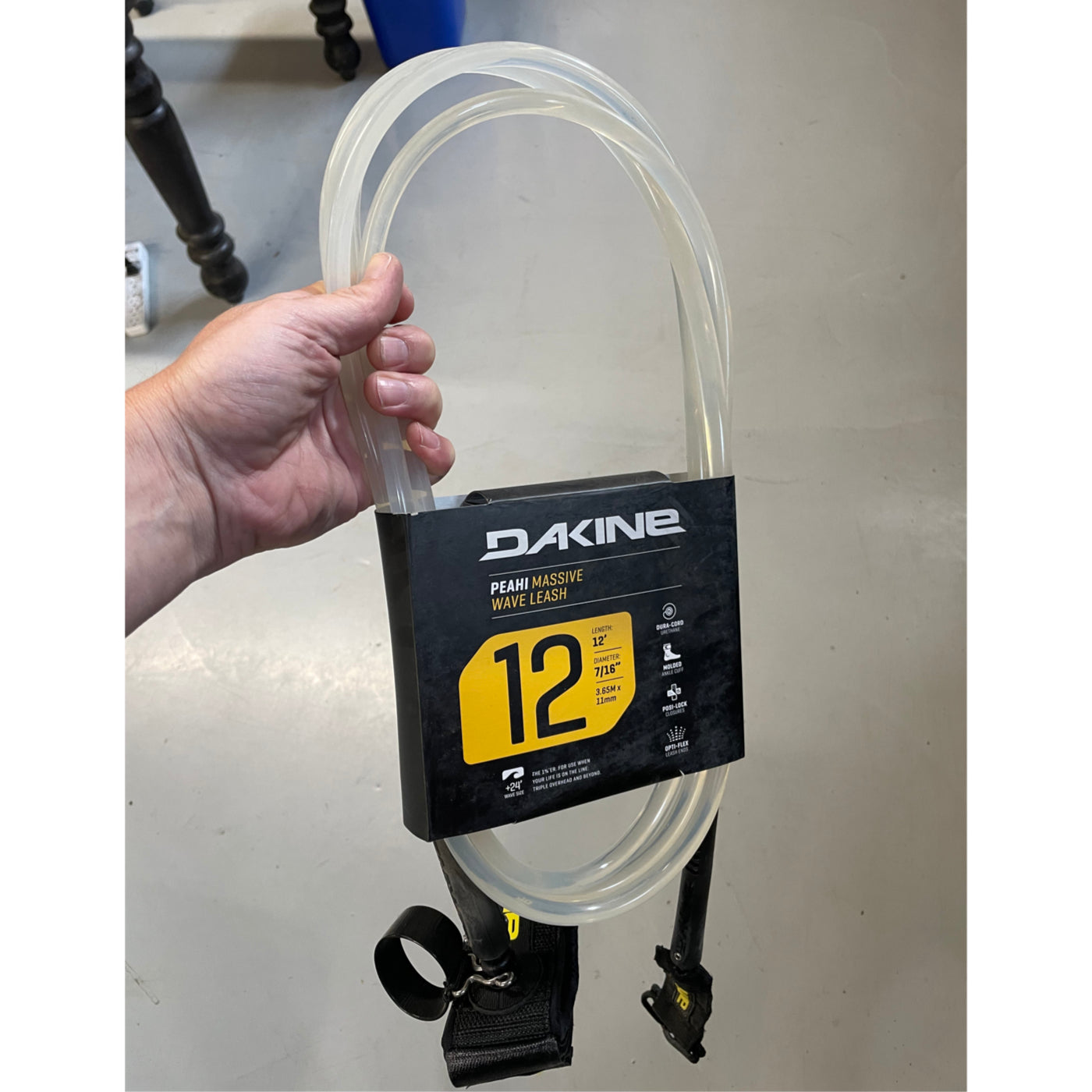 Dakine Peahi 12ft X 7/16 Surfboard Leash with Easy Clip Clear - Heavy Duty Surf Leash for Big Wave Surfing, Paddleboarding, and Water Sports