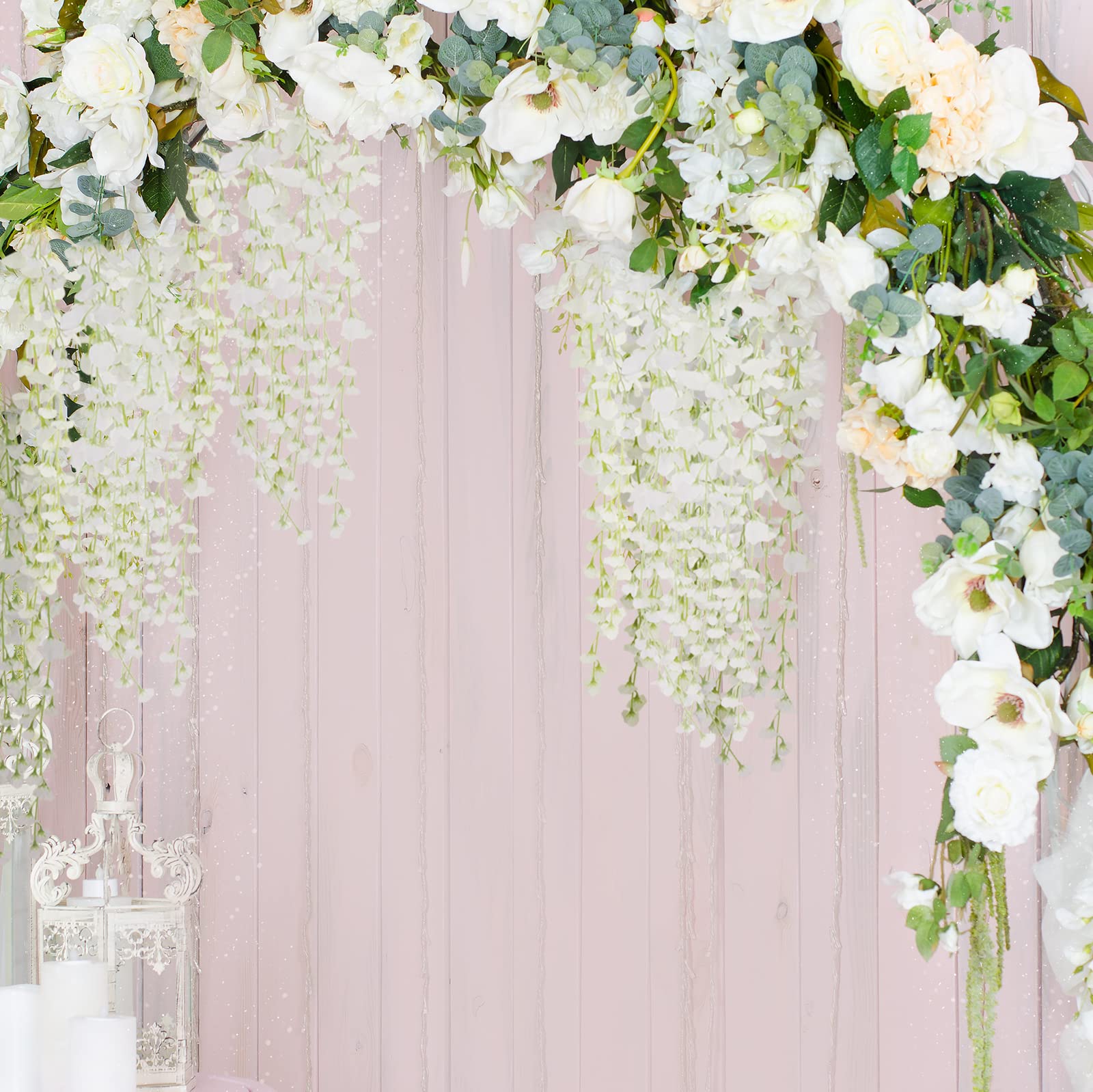 12 PCS Artificial Wisteria Hanging Flower Garland - Fake Wisteria Vine for Wedding, Party, Garden Decor - Outdoor Greenery & Office Wall Decoration (White) - Perfect for Home, Patio, and Event Backdrops