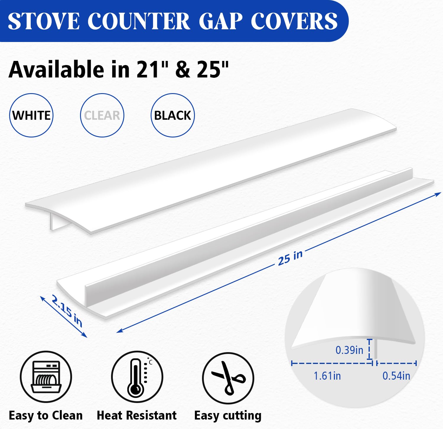 Heat Resistant Silicone Stove Gap Covers (2 Pack) - 21 Inch White Countertop Protector for Kitchen Safety - Perfect for Preventing Spills & Crumbs Between Stove and Counter
