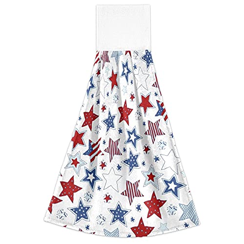 4th of July American Flag Kitchen Towels Set of 2 - Absorbent Dish Cloths with Hanging Loops for Oven, Stove & Bathroom - Patriotic Home Decor for Independence Day & Summer BBQs