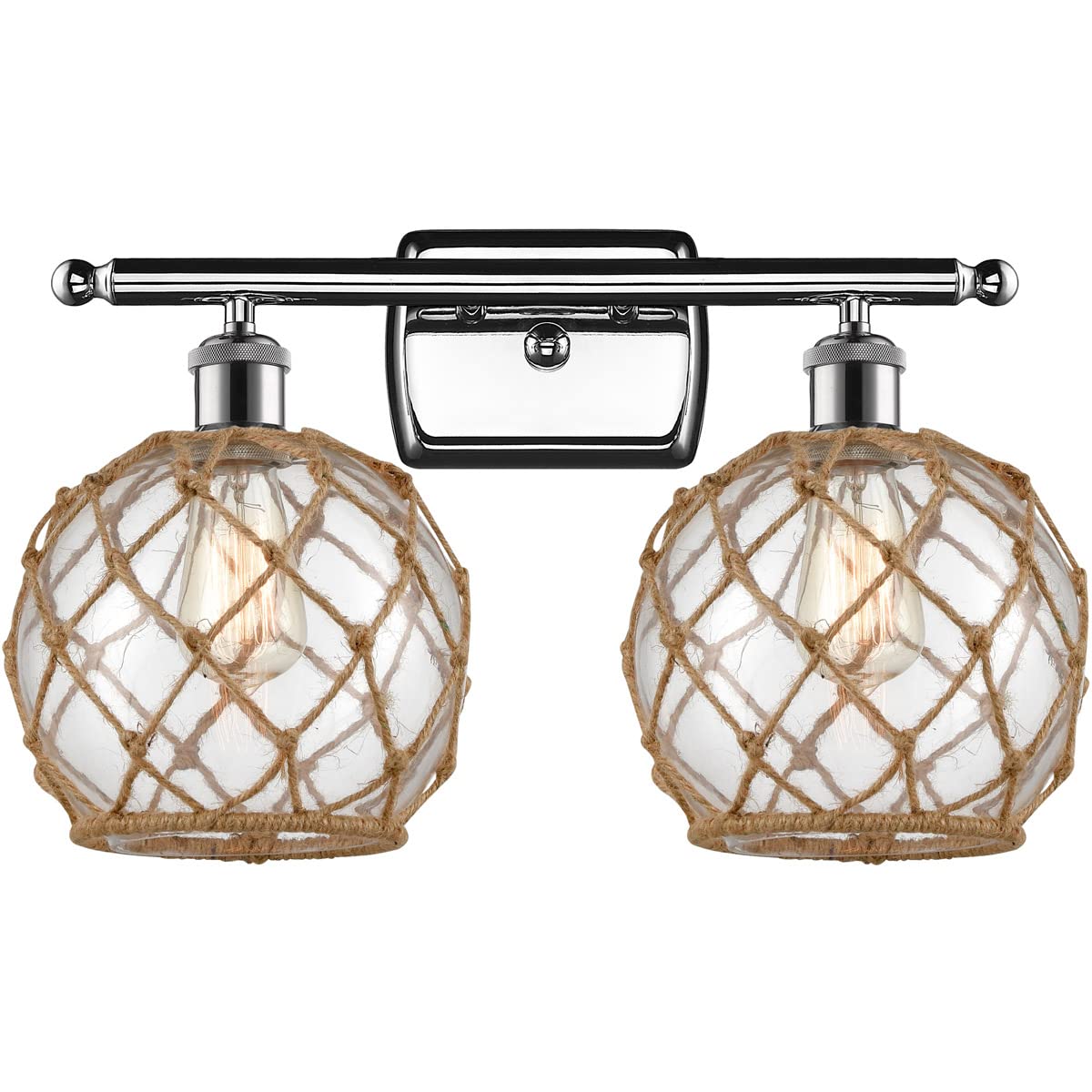 Ballston Collection Farmhouse Rope 2-Light Bath Vanity Fixture in Polished Chrome - Perfect for Rustic Bathroom, Bedroom, and Entryway Lighting