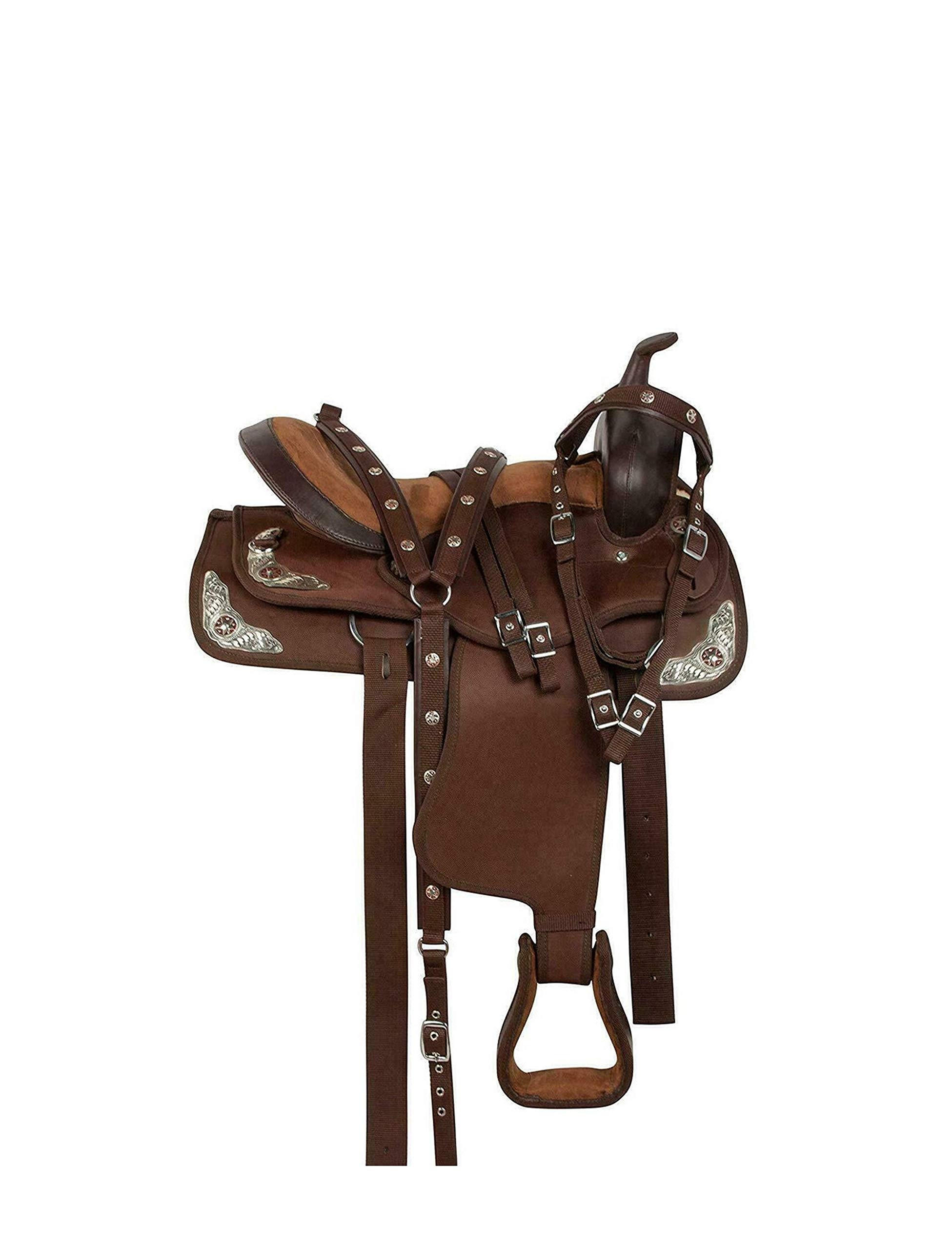 Premium Synthetic Western Pleasure Trail Horse Barrel Saddle Set - Durable Brown Leather-Like Saddle for Comfortable Riding | Perfect for Trail Riding, Barrel Racing & Western Pleasure Competitions