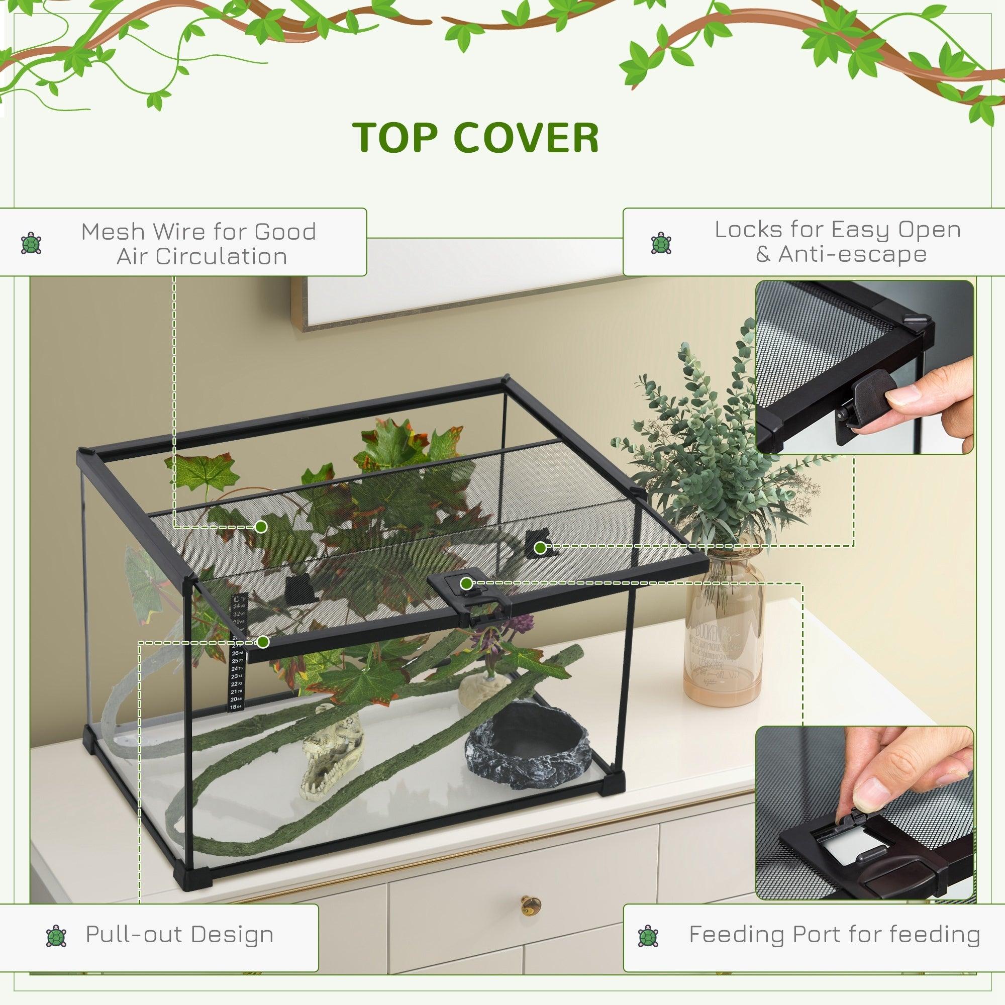14 Gallon Glass Reptile Terrarium Tank with Decor Kit - Full View Breeding Enclosure for Lizards, Frogs, Snakes & Spiders - 20