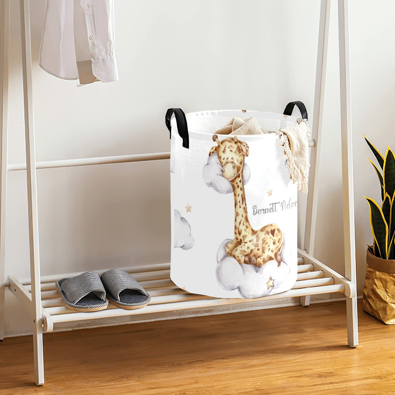Personalized Laundry Basket with Cute Giraffe Design - Collapsible Waterproof Clothes Hamper with Handles - 50L Storage Bin for Bedroom, Bathroom & College Dorm - Perfect for Organizing Clothes, Toys and Laundry in Small Spaces