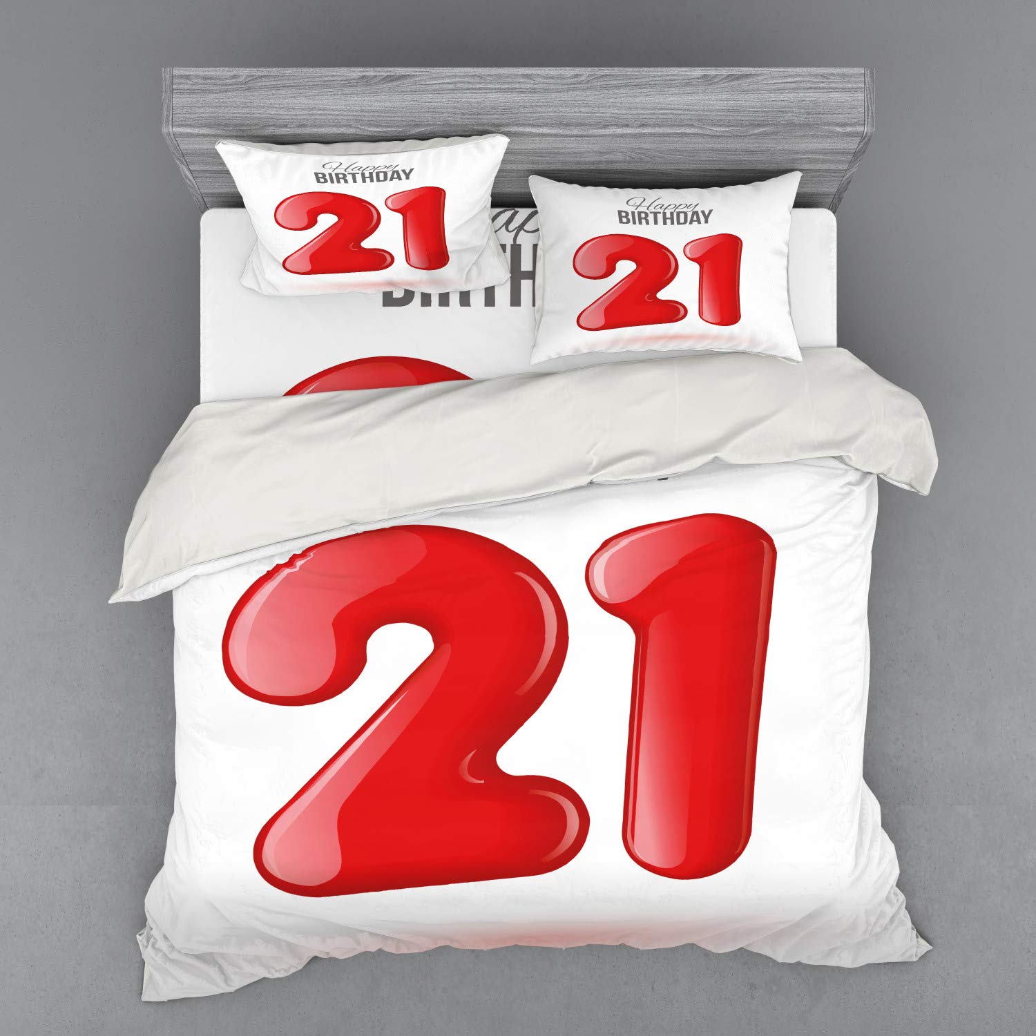 Ambesonne 21st Birthday Duvet Cover Set - Handwritten Style Happy Birthday Text Teen Party Theme - 4 Piece Bedding Set with Pillow Shams & Fitted Sheet - King Size Charcoal Grey & White - Perfect for Birthday Gifts & College Dorm Decor