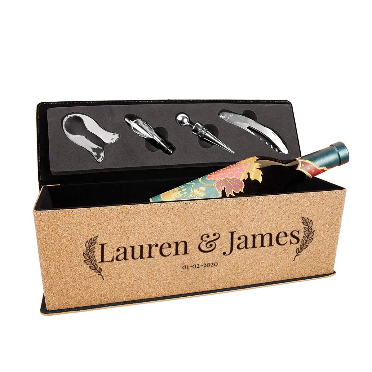 Personalized Leatherette Wine Gift Box with Corkscrew & Accessories - Perfect for Anniversary, Birthday & Housewarming Presents