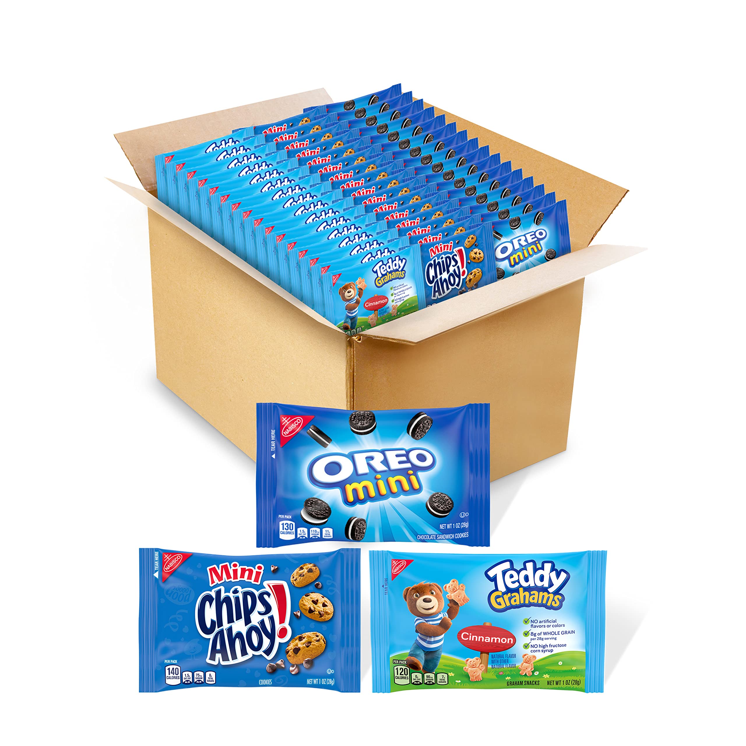 Nabisco Variety Pack - OREO Mini Cookies, CHIPS AHOY! Mini Cookies & Teddy Grahams Cinnamon Snacks | 48 Individually Wrapped Snack Packs | Perfect for School Lunches, Office Snacks & Party Favors