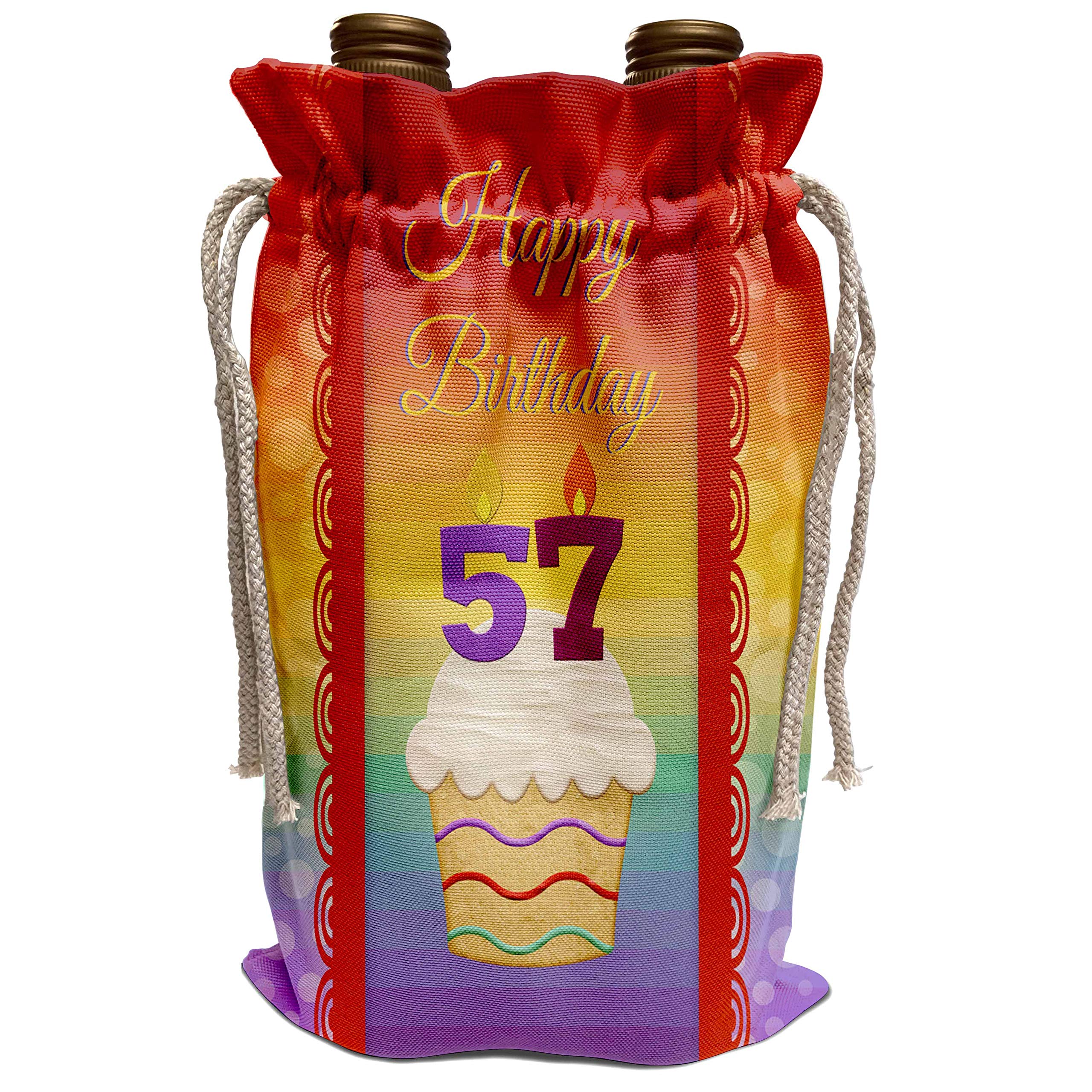 3dRose Beverly Turner 57th Birthday Wine Bag - Cupcake with Number Candles Design - Perfect for Birthday Gifts, Wine Lover Presents & Party Decorations